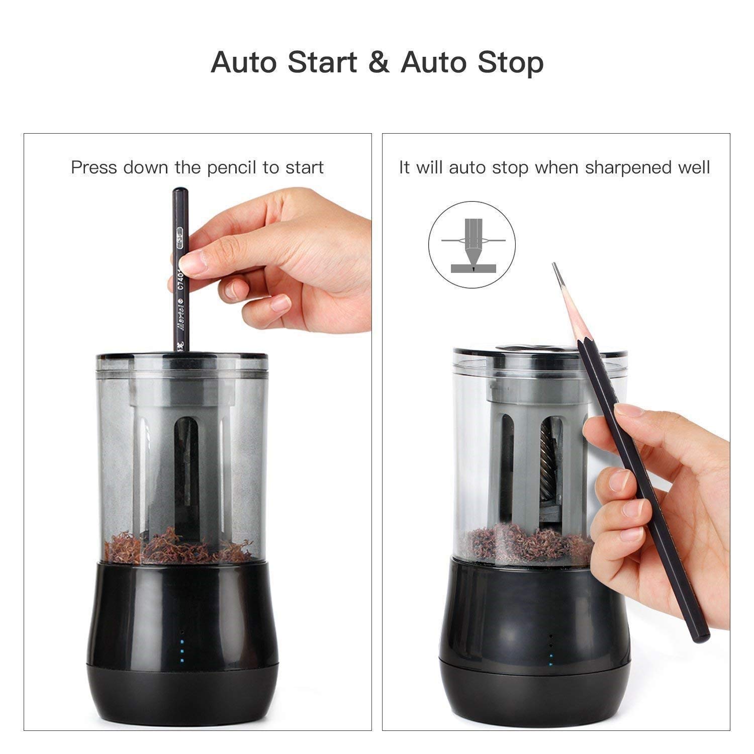 Temperamatite, temperamatite elettrico, lama elicoidale for impieghi gravosi for affilare velocemente, USB/batteria funzionante in aula scolastica/ufficio/cancelleria domestica