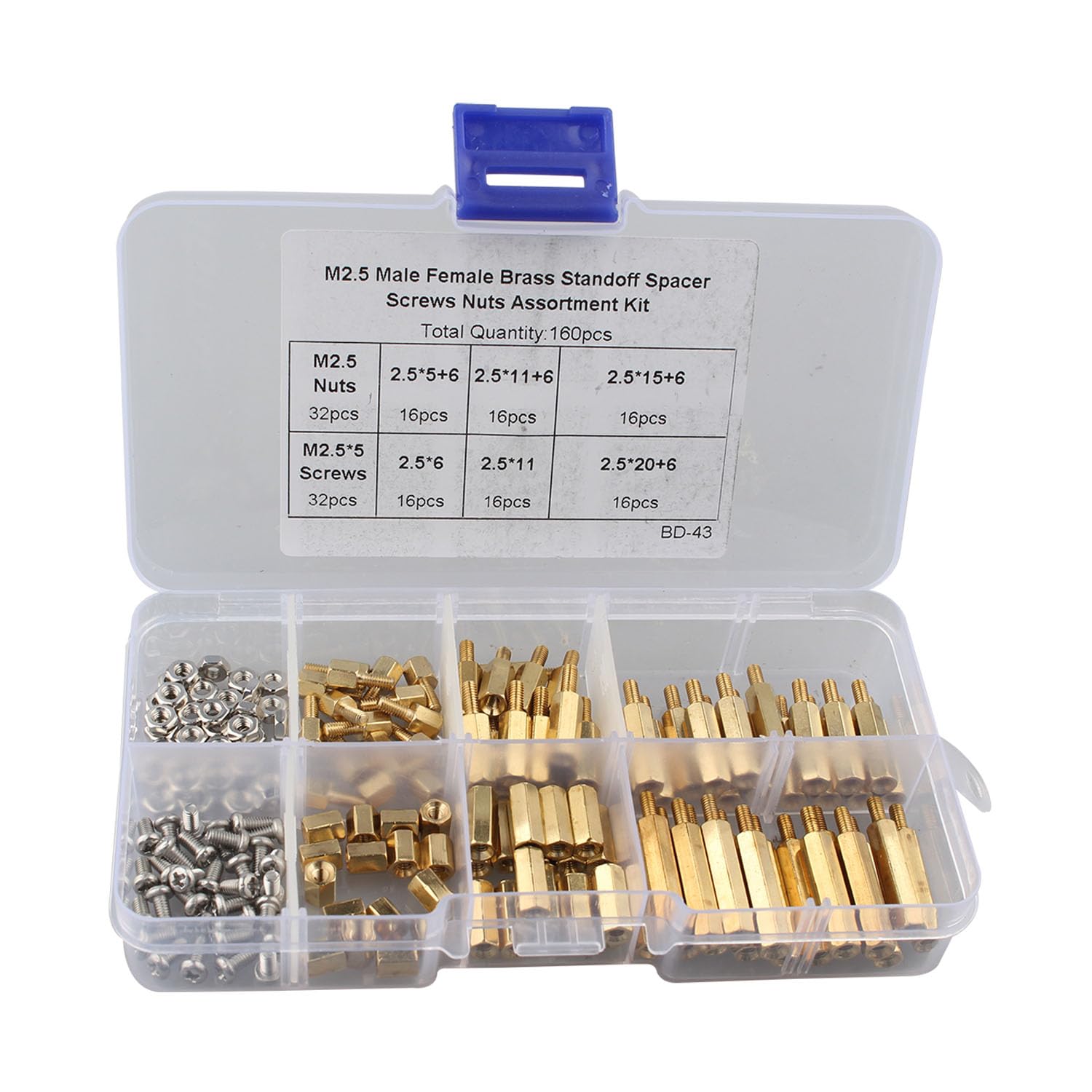 ZDE 160pcs M2.5 serie maschio femmina esagonale colonna ottone distanziatore viti dadi Kit di assortimento per Raspberry Pi Accessori di installazione con custodia di stoccaggio