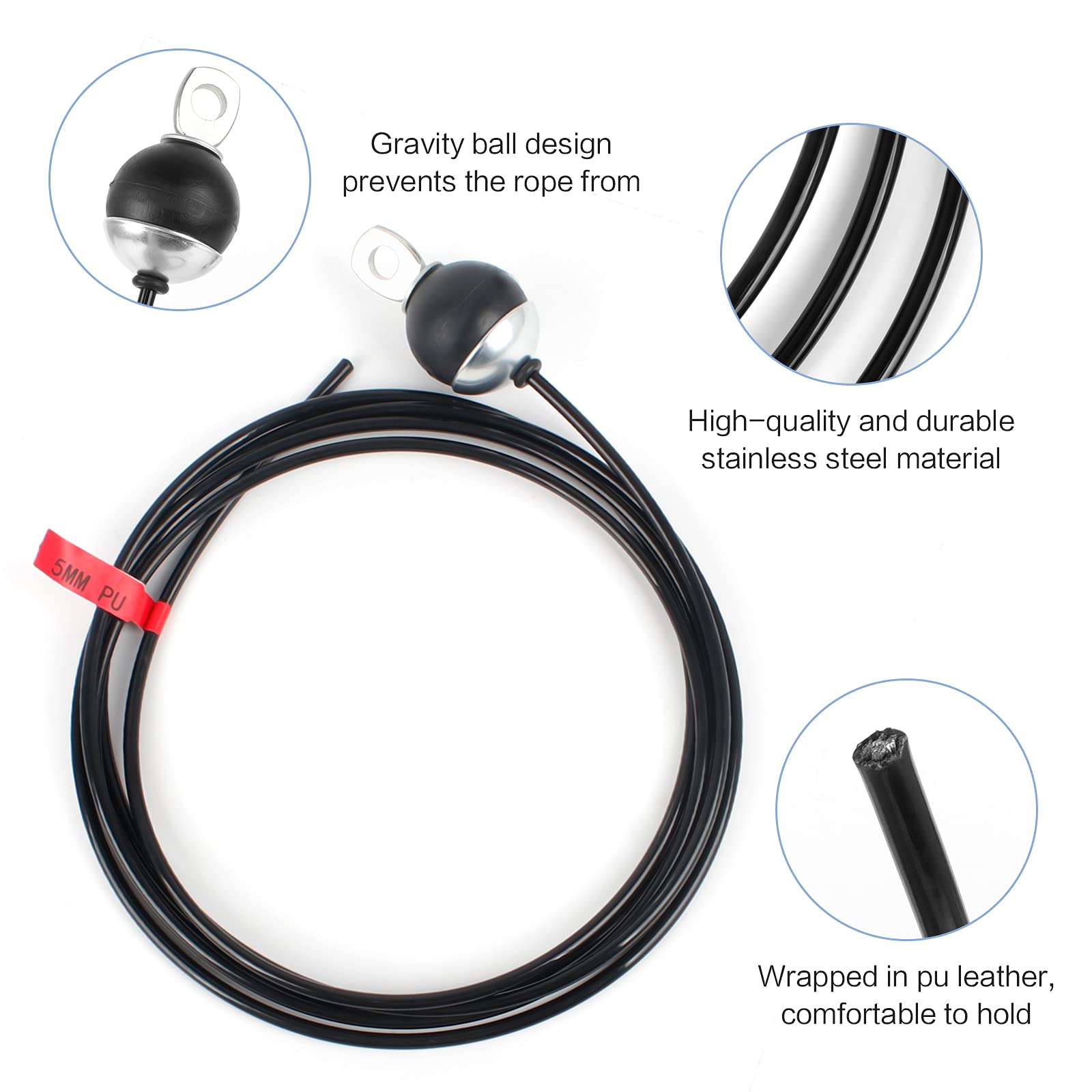 Cable De Acero Para Fitness De 3m | Polea Para Gimnasio Casero Con Bola De Gravedad | Resistente 220 Libras | Accesorio Para Máquina LAT Y Polea | Incluye Pasador Y Abrazaderas