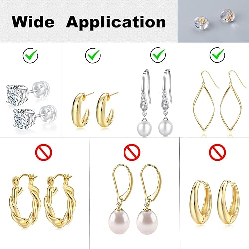 Miniatura 5 de Parte trasera de silicona de oro de 18 quilates, repuesto para aretes, parte trasera de goma para tachuelas, no irrita, hipoalergénica, suave,