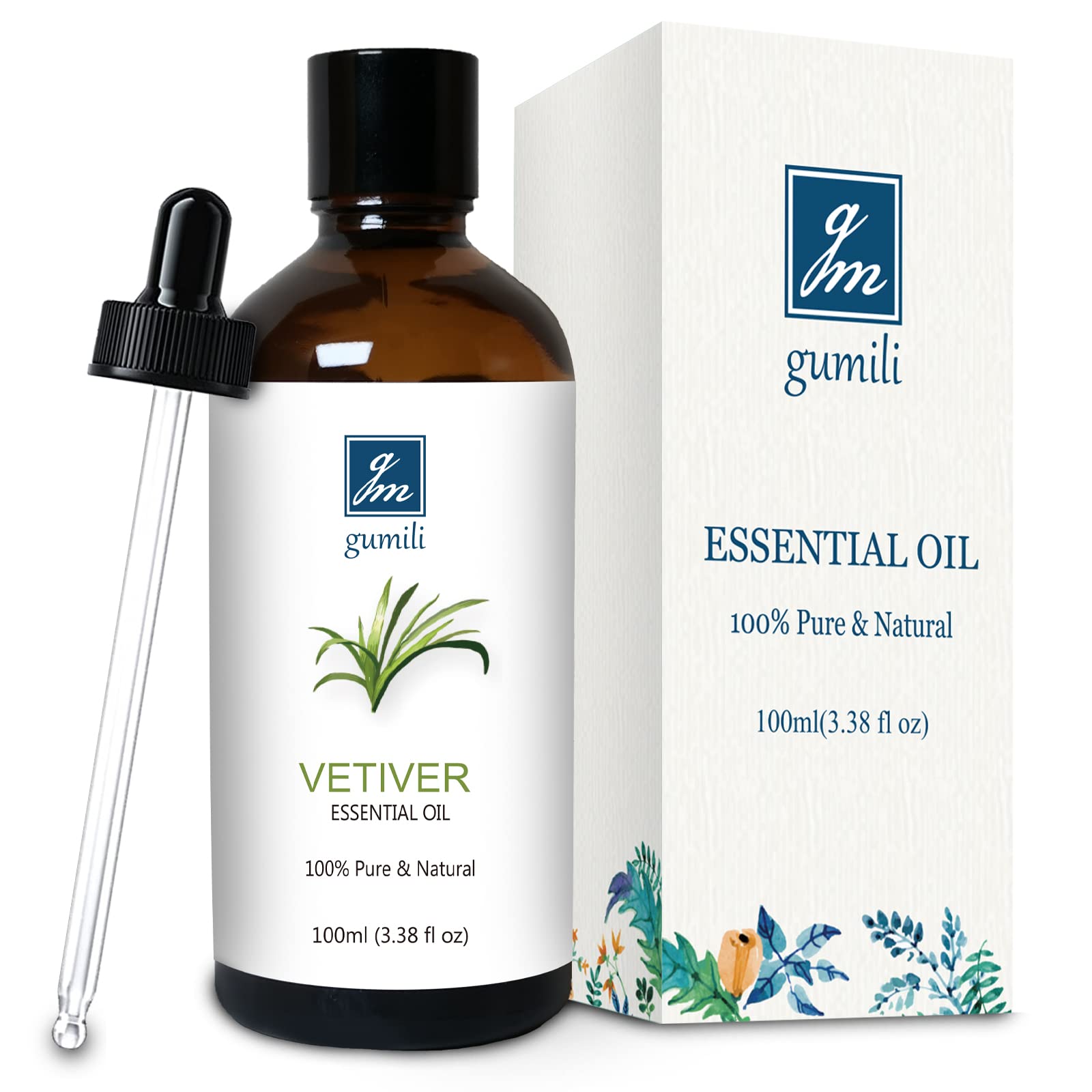 GM Gumili Vetiver Essential Oil for Diffuser, Skin, DIY Blends, 100mL