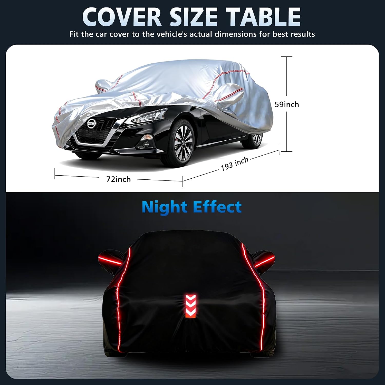 Waterproof All Weather Heavy Duty Vehicle Cover, 360° Underbody Wrap Windproof Design, Quick Install Outdoor Cover,（for Nissan Altima 2002-2025）
