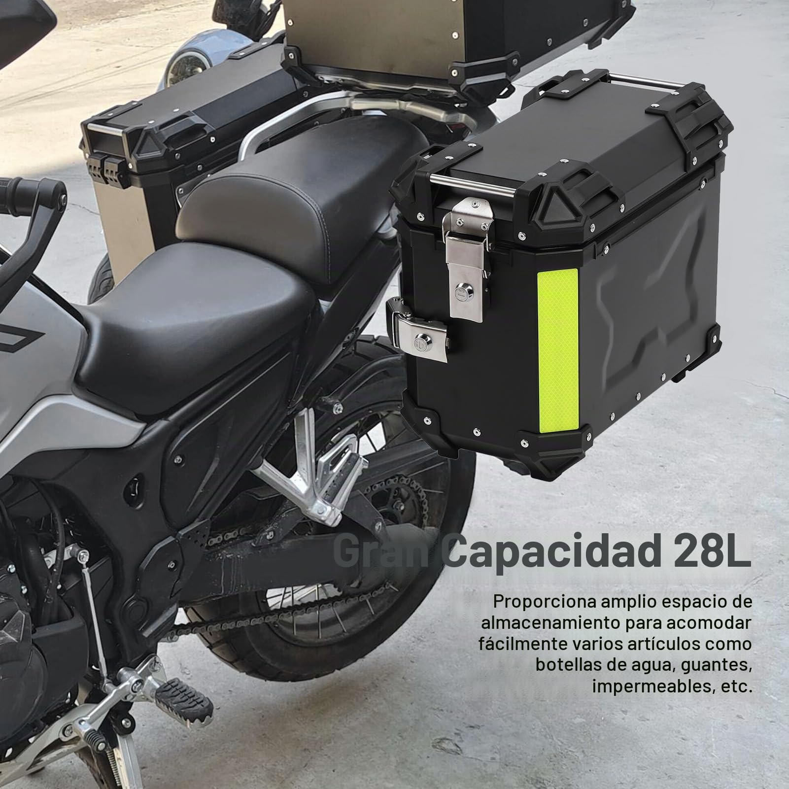 Maleta Lateral para Motocicleta, 28 L, Lado Izquierdo y Derecho, Caja de Alforja Lateral Dura, Portador de Almacenamiento con Bastidores de Soporte y Cerradura de Seguridad para