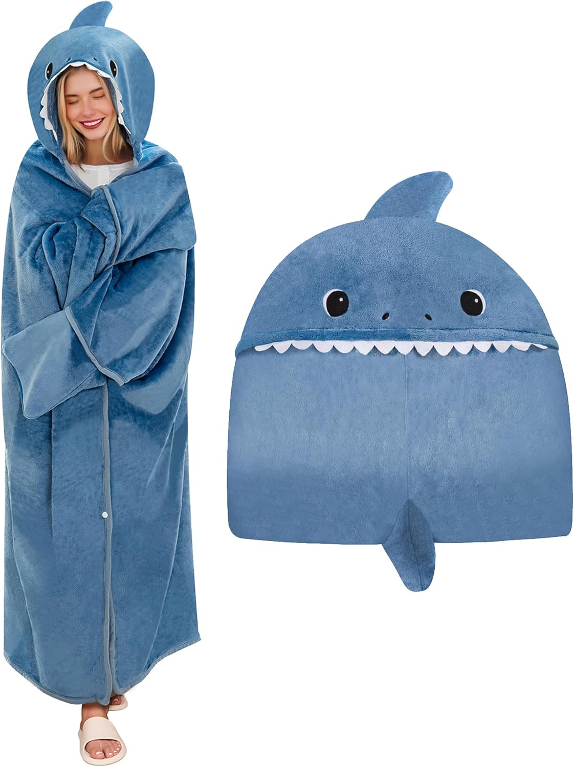 TOYSYM Wearable Hooded Blanket for Adults Soft Warm Cozy Plush Flannel Throw & Sherpa Hoodie Cloak Wrap Gifts for Adults