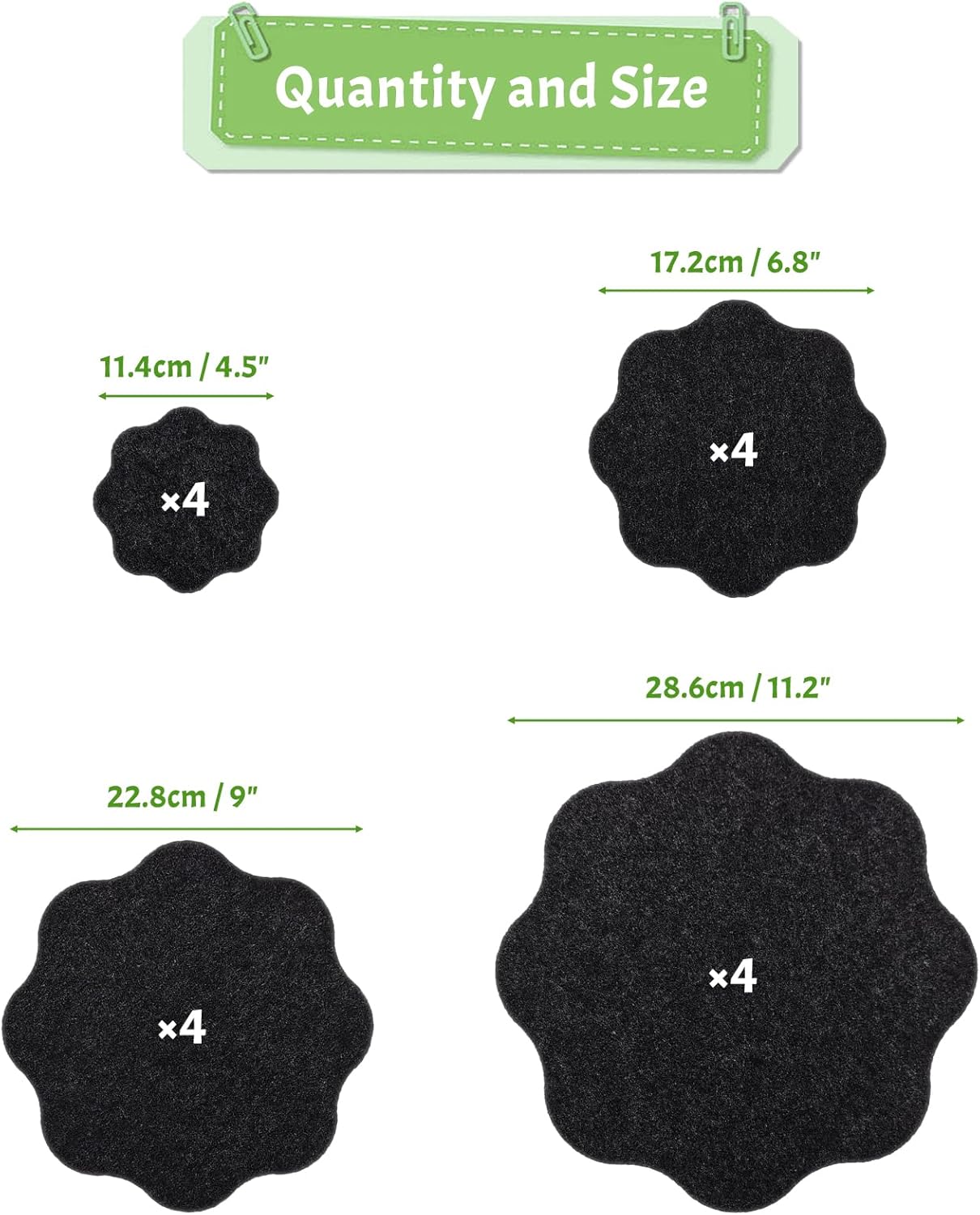 SNAIL GARDEN 16Pcs Plant Coaster Large Mat,12,10,8,6,Inch Plant Pot Mat,Absorbent Fabric Plant Pad Mat Plant Cup Pad,Flower Pot Mat for Outdoor Indoors Drinks Carpet Garden(Gray Black)
