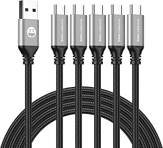 SMALLElectric USB Type-C Cable 5-Pack 6ft Fast Charging 3A Rapid Charger Quick Cord, Type C to A, 6 Foot Compatible with Galaxy S10 S9 S8 Plus, Note 10 9 8, LG V50 V40 G8 G7 (Silver)