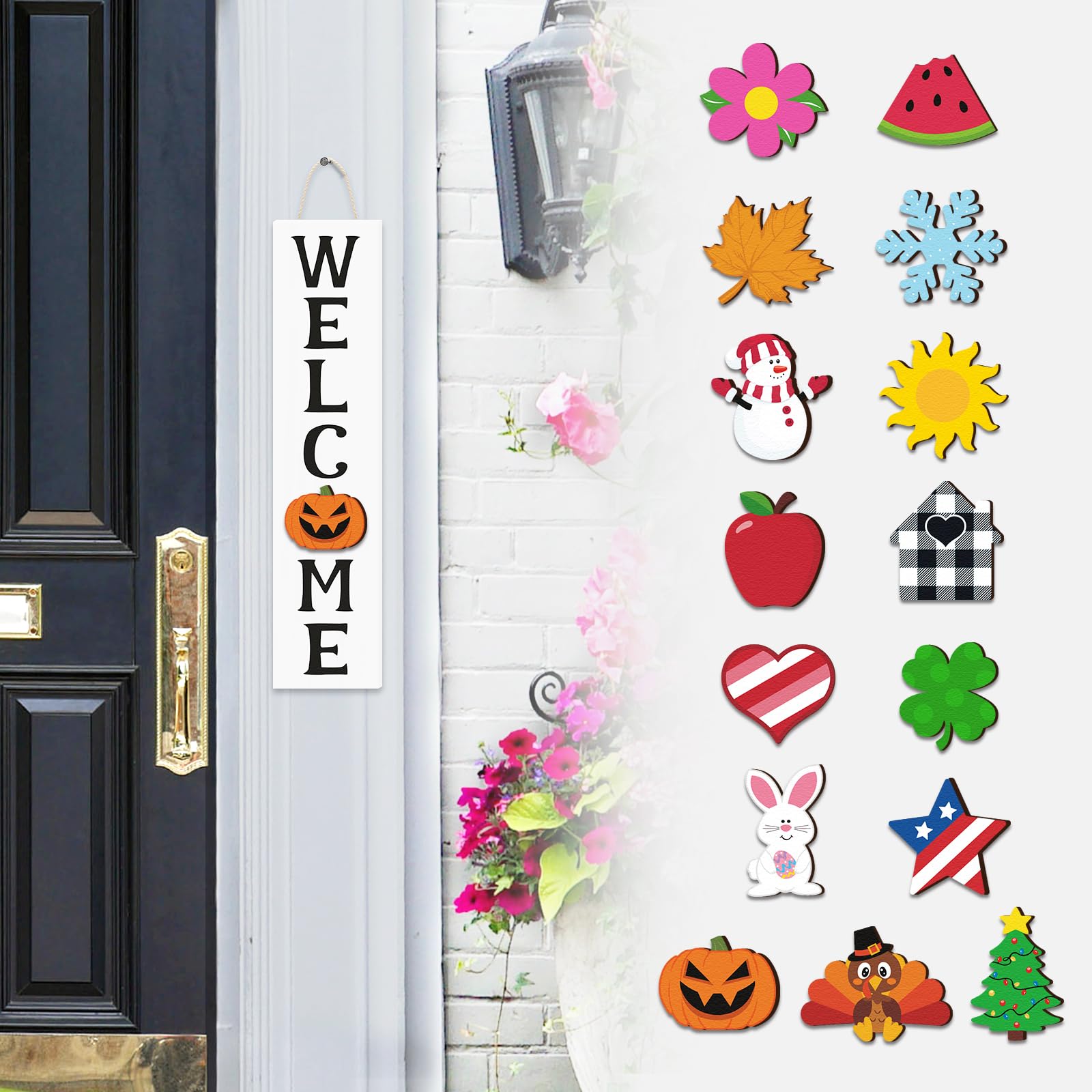 SUPYFD Plaque De Porte De Bienvenue Interchangeable Avec Souris Mignonne Pour Décoration De Porte D'entrée, Panneau « Welcome To Our Home » Avec Pièces De Vacances Interchangeables Pour Décoration De
