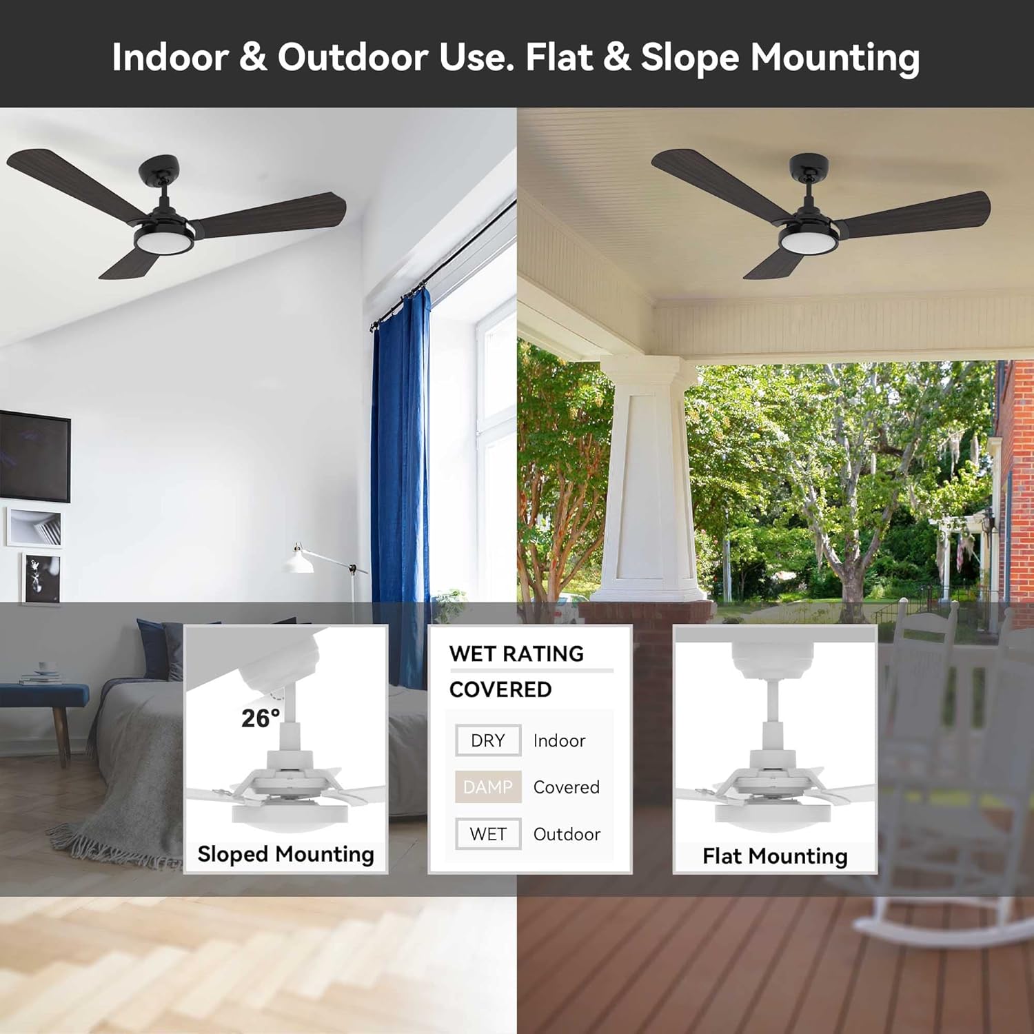 SMAAIR Smart WIFI Ceiling Fans with Dimmable LED Lights and Remote, Compatible with Alexa/Google Home/Siri/APP, 56 inch Outdoor DC Fans with 10 Speeds, Timer/Schedule (Dark Walnut)