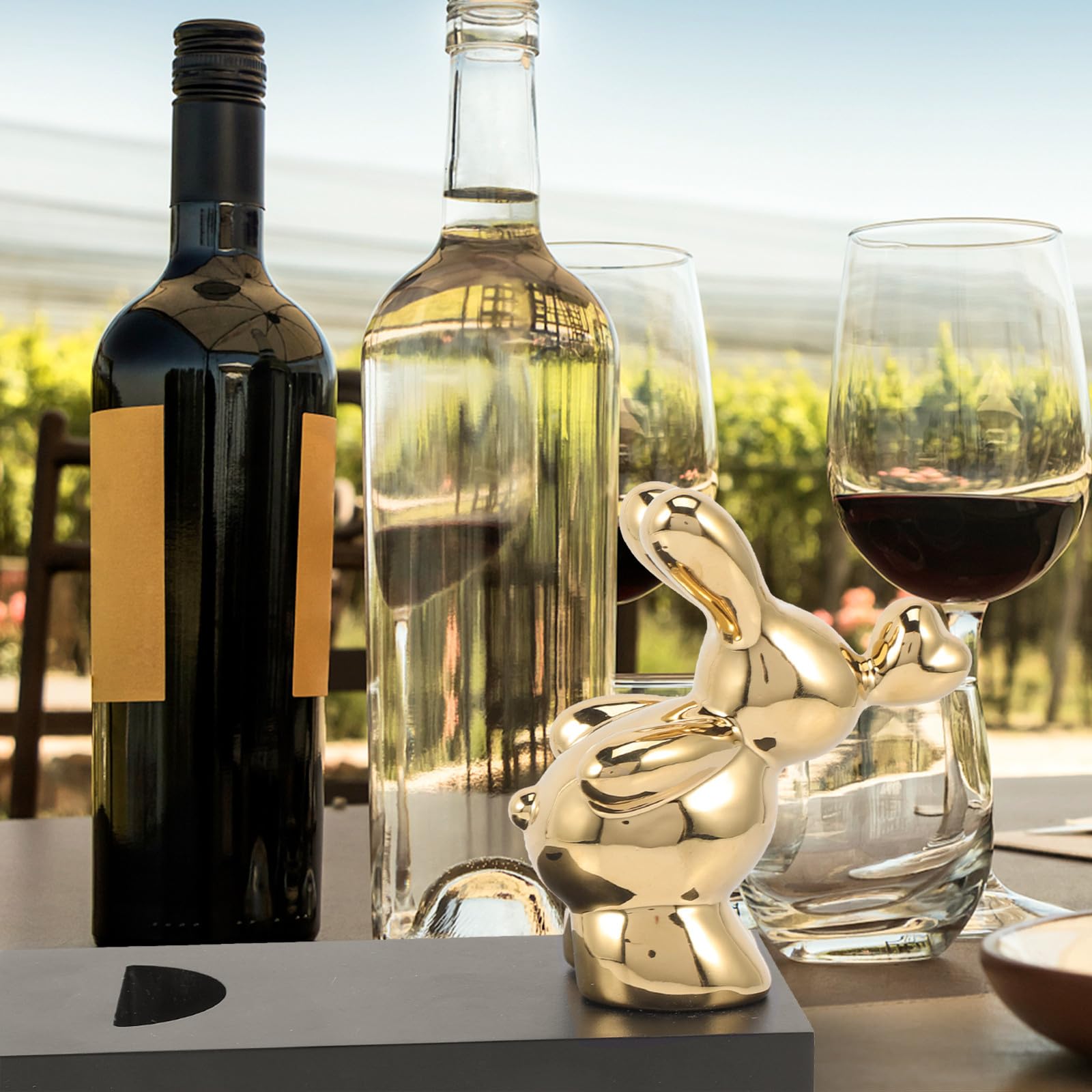 VOSAREA Portabottiglia Vino in Porcellana Bianca Coniglio Dorato