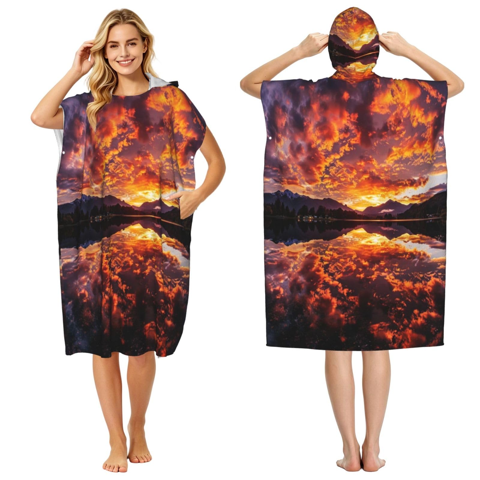 DTHKJNLSF Flame Clouds Adult Hooded Beach Poncho Towel