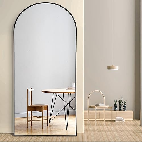 Miniatura 2 de PexFix Espejo de longitud completa, espejo arqueado negro de 71 x 31 pulgadas, espejo grande de pie inclinado y colgante [71 x 32 pulgadas, negro]