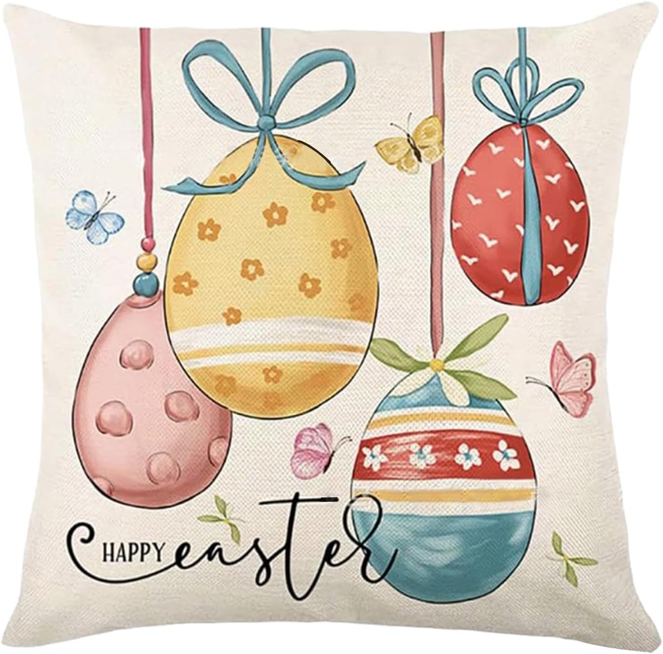 Amazon.com: Easter Throw Pillow Covers - Soft Linen Spring Easter Egg ...