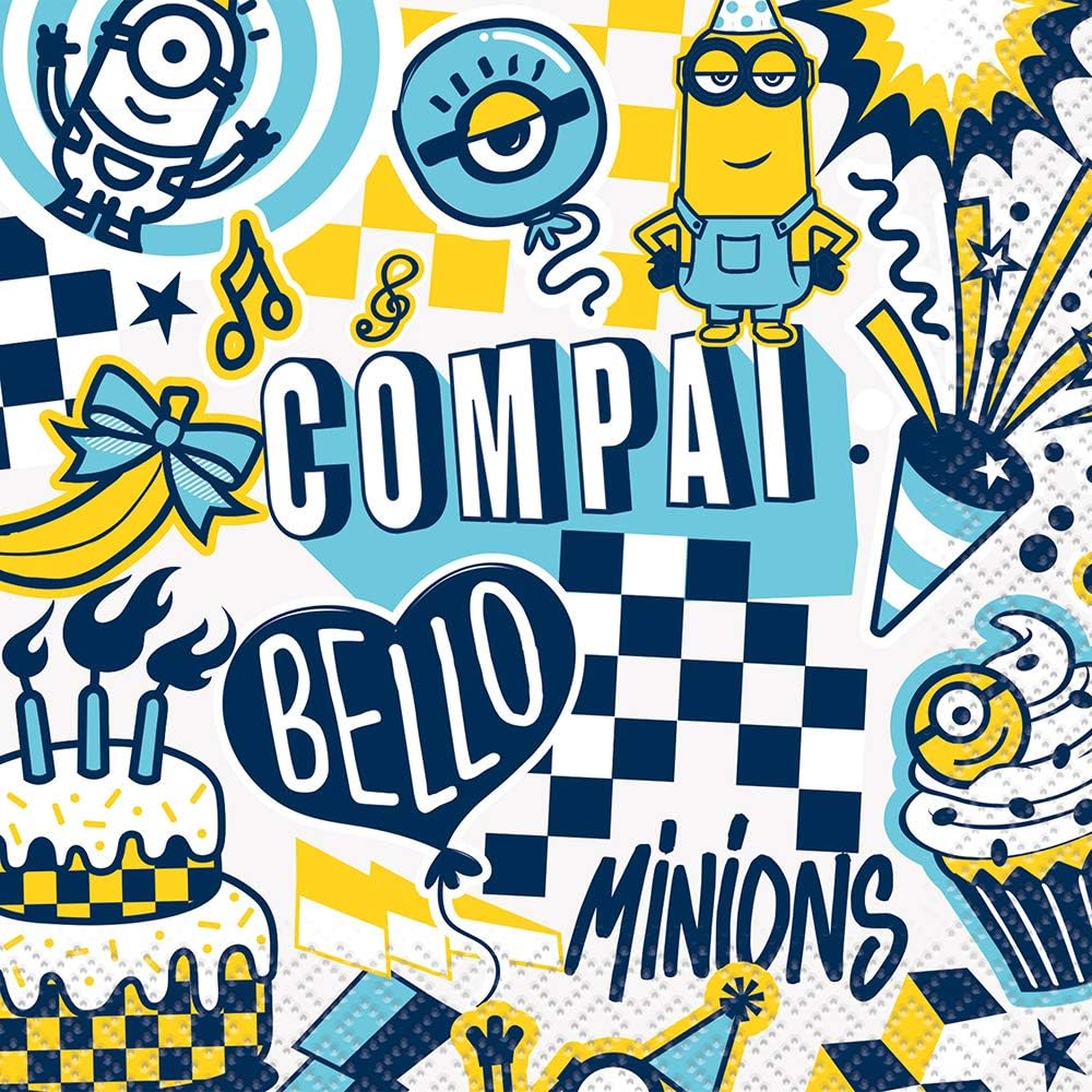 Multicolor Minions 2 Beverage Napkins - 5" x 5" (16 Count) - Perfect for Themed Parties & Kid's Celebrations