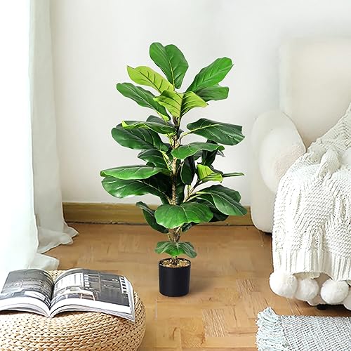 Higuera de hoja de violín artificial de 31 pies higuera de hoja de violín de 37 pulgadas planta falsa con 28 hojas grandes árbol artificial en