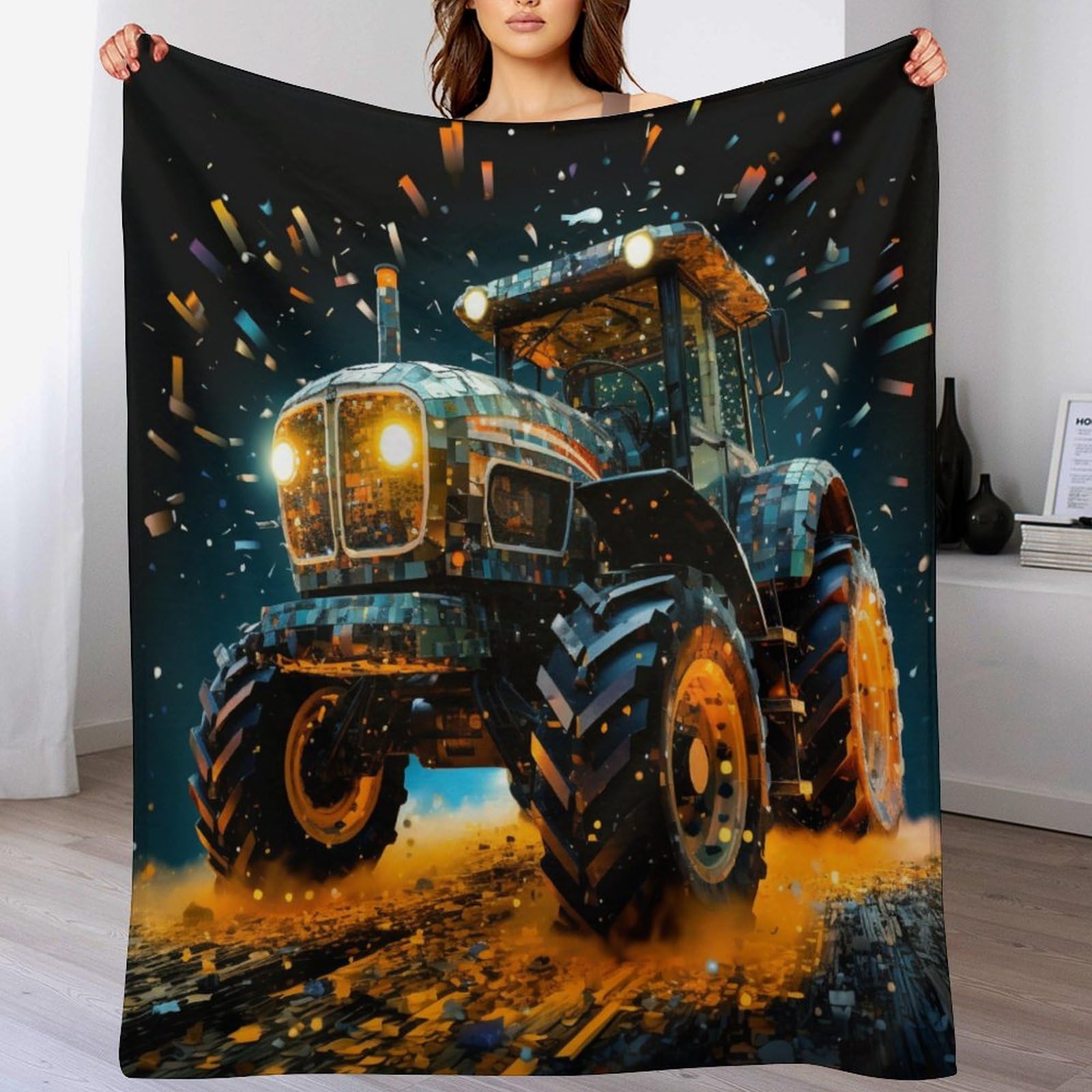 Plaid doux haut de gamme en flannel motif tracteur pour lit et sofa