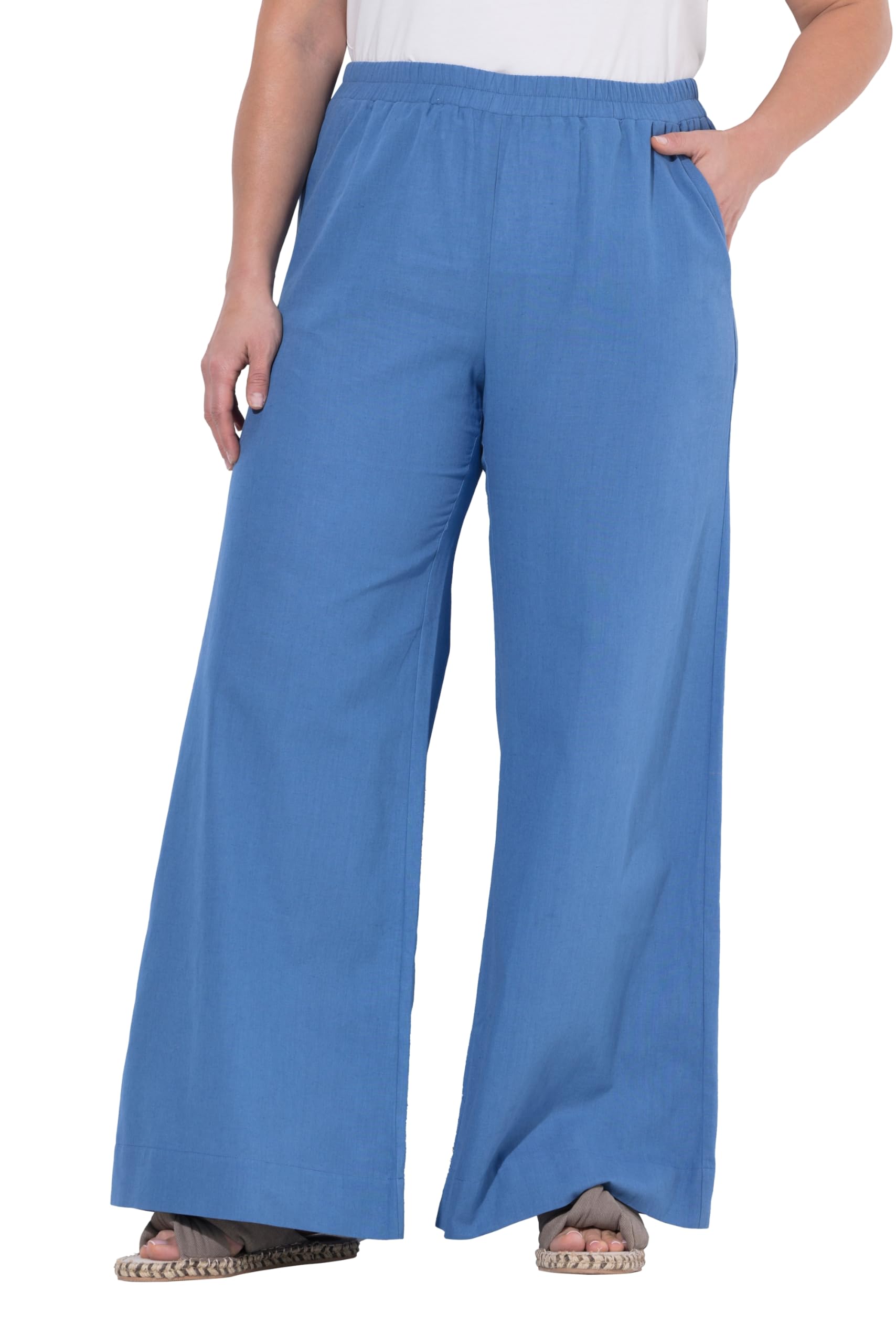 Ulla Popken Damen große Größen Übergrößen Plus Size Palazzohose, Leinenmix, weites Bein, Elastikbund 826817