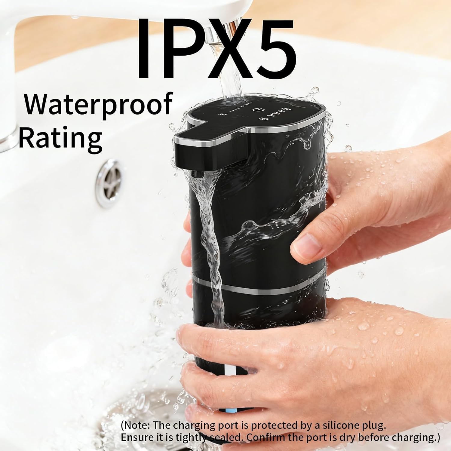 Automatic Foaming Soap Dispenser, Touchless Hand Soap Dispenser, USB Rechargeable, 4 Adjustable Levels, 14.2 oz (420 ml) Large Capacity, for Bathroom, Kitchen & School (Black, Foaming) - Image 6