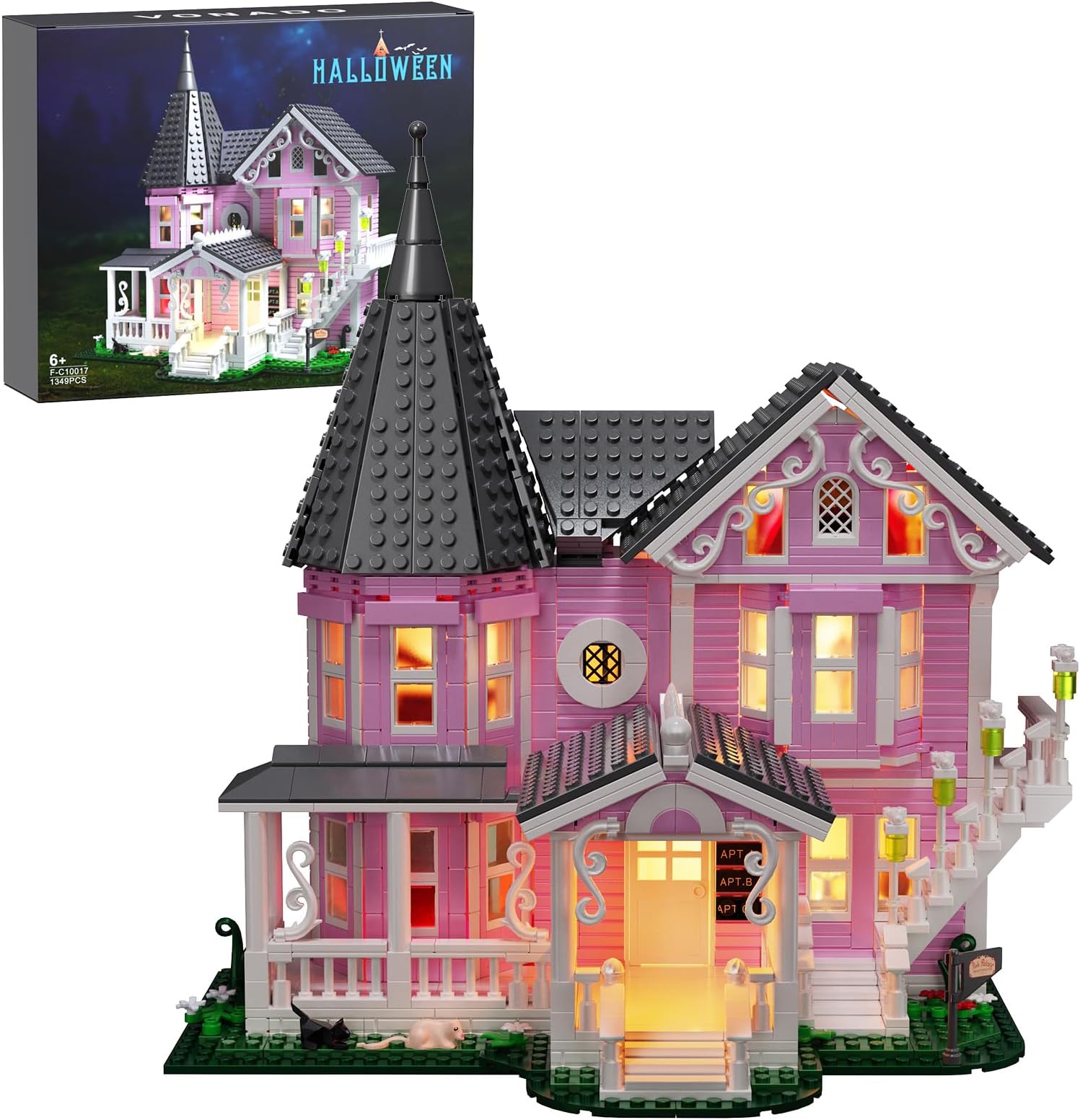 - Pink Palace House Building Set with Lights, Halloween Haunted House Blocks Toy, Halloween House Kit for Kids Adults, Compatible with Lego, Christmas for Girls and Boys, Aged 8+ (1349PCS)