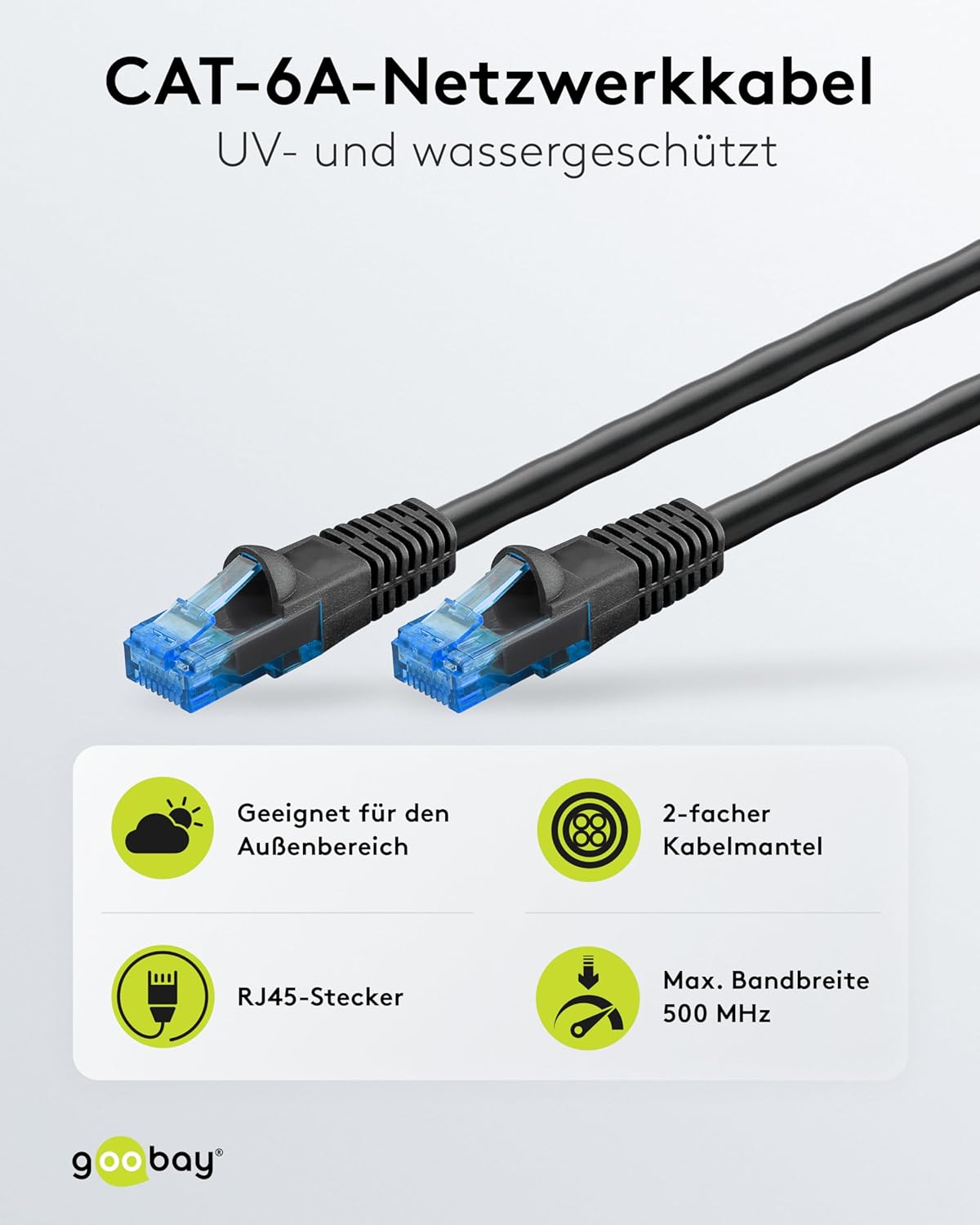 Wentronic Goobay CAT 6 Outdoor Patch Cable UTP, Black, 20 m, Copper Material, Polyethylene Outer Sheath (55434)