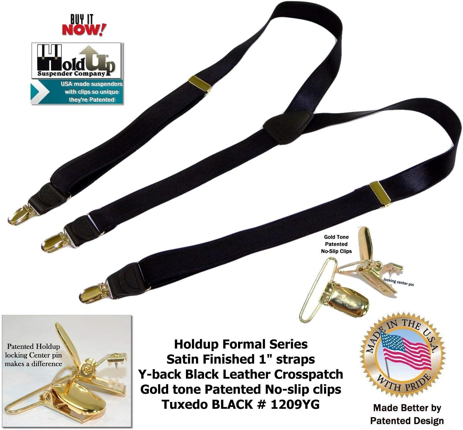 Hold-Up Suspender Company Formal Series Suspenders for Men in Traditional X and Y-Back Styles with USA Patented No-Slip Clips