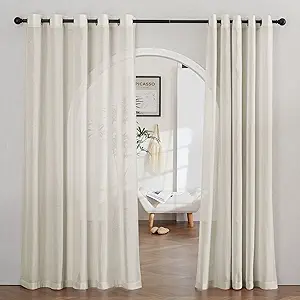 NICETOWN Semi Sheer Curtains Linen Blend Extra Wide for Sliding Glass Door, Grommet Top Privacy with Light Filtering Vertical Window Drapes for Living Room/Bedroom, Natural, W70 x L84, 2 PCs