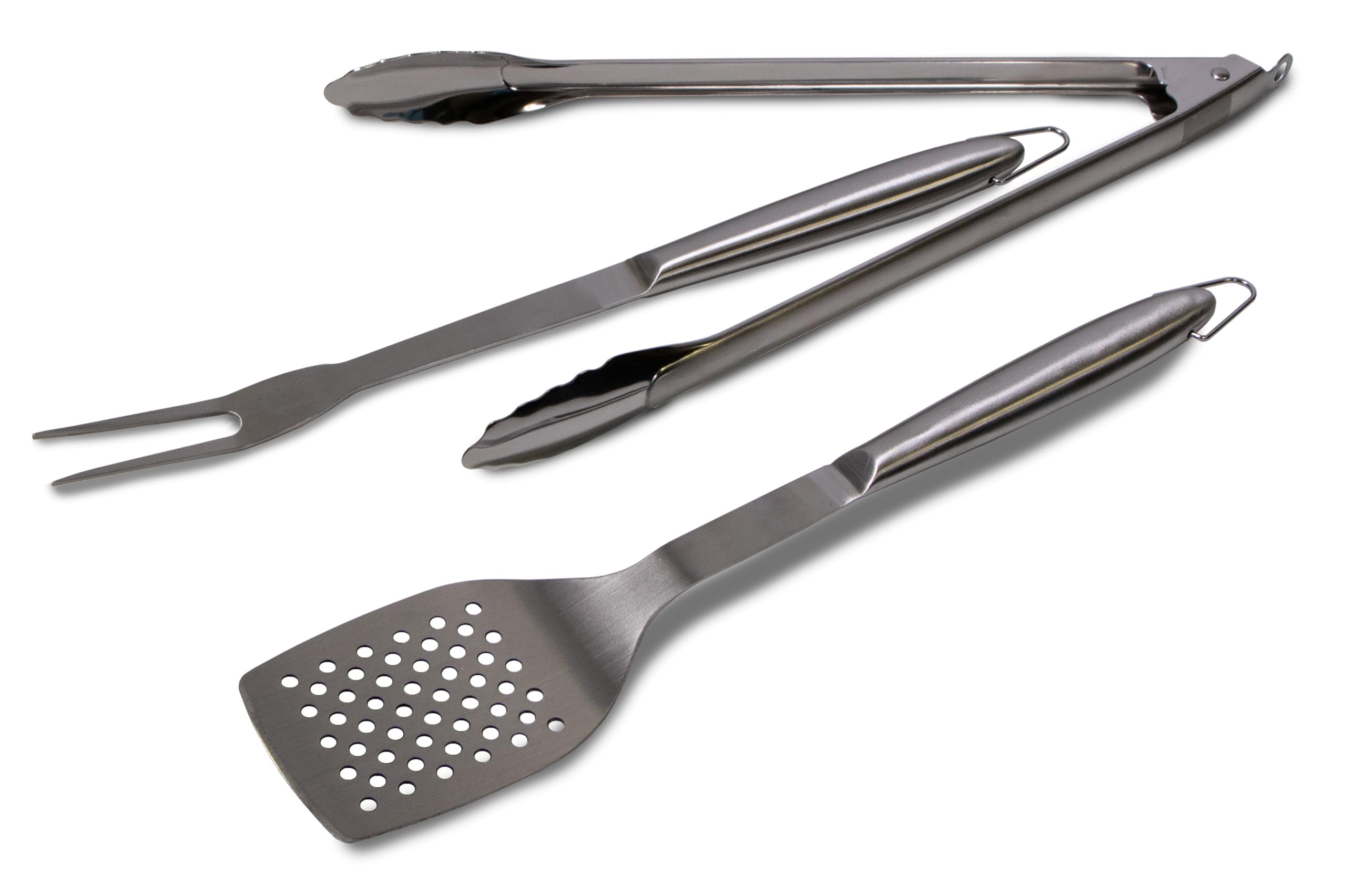 Grillbesteck 3-teilig Edelstahl - Komplettes Set für das ultimative Grillvergnügen, enthält alle notwendigen Werkzeuge, vereint Qualität mit Vielseitigkeit - Edelstahl, 43cm