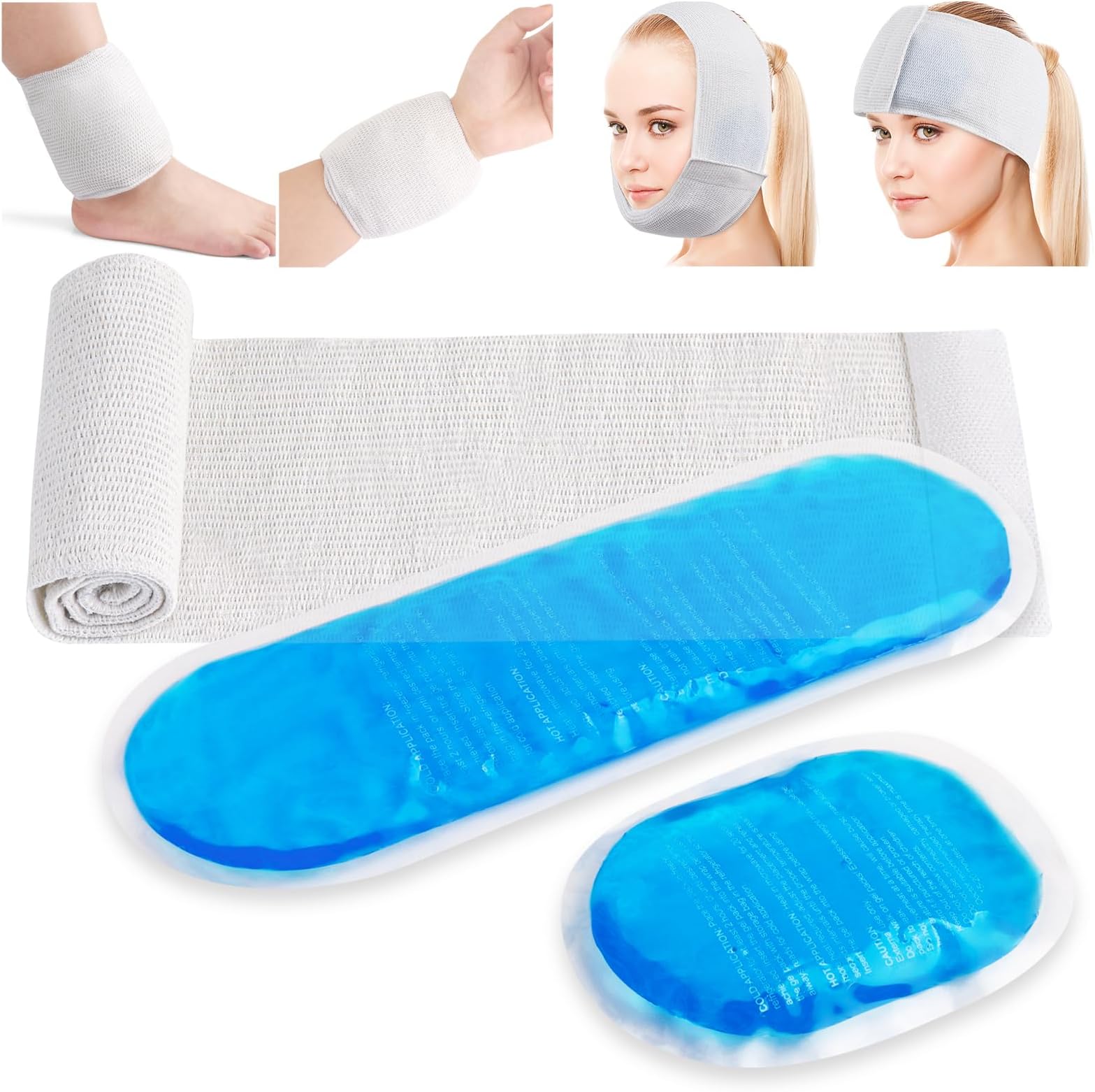Soft Gel Ice Pack for Injuries Reusable, with Sleeve Strap, Wrap Around Gel Ice Pack Wrap Set with 2 Hot Cold Pack for Wrist, Head, Neck, Face, Knee, Ankle, Wisdom Teech, Headache, Migraine