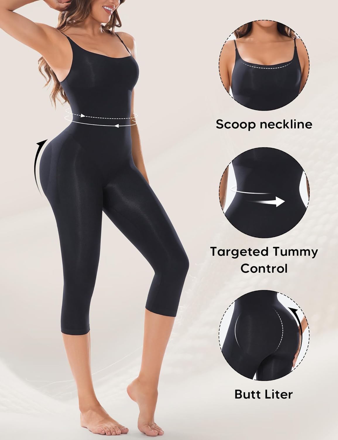 Full Body Shapewear Seamless Tummy Control Sheer Bodysuits Womens Scoop Neck Catsuit Spaghetti Strap - Image 3
