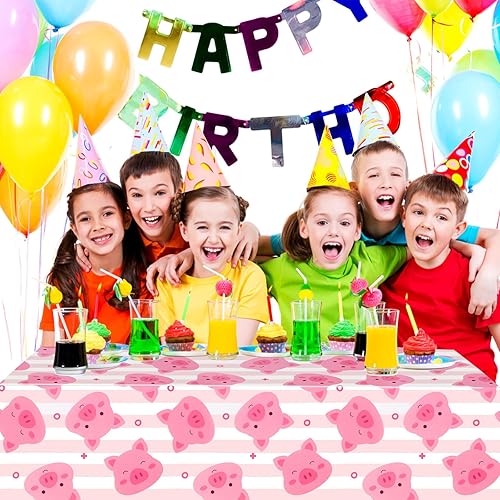 Miniatura 5 de PHOGARY Manteles de fiesta de cerdo, 3 manteles de plástico rosa de animales de granja, cubierta de mesa de cerdo de dibujos animados, suministros