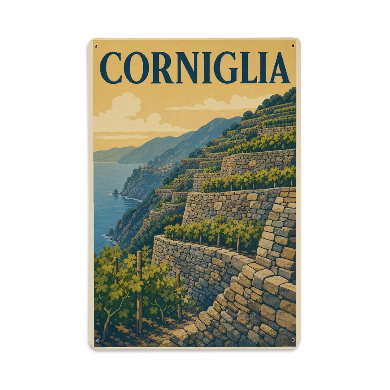 Metal Tin Sign Italy Corniglia Vintage Travel