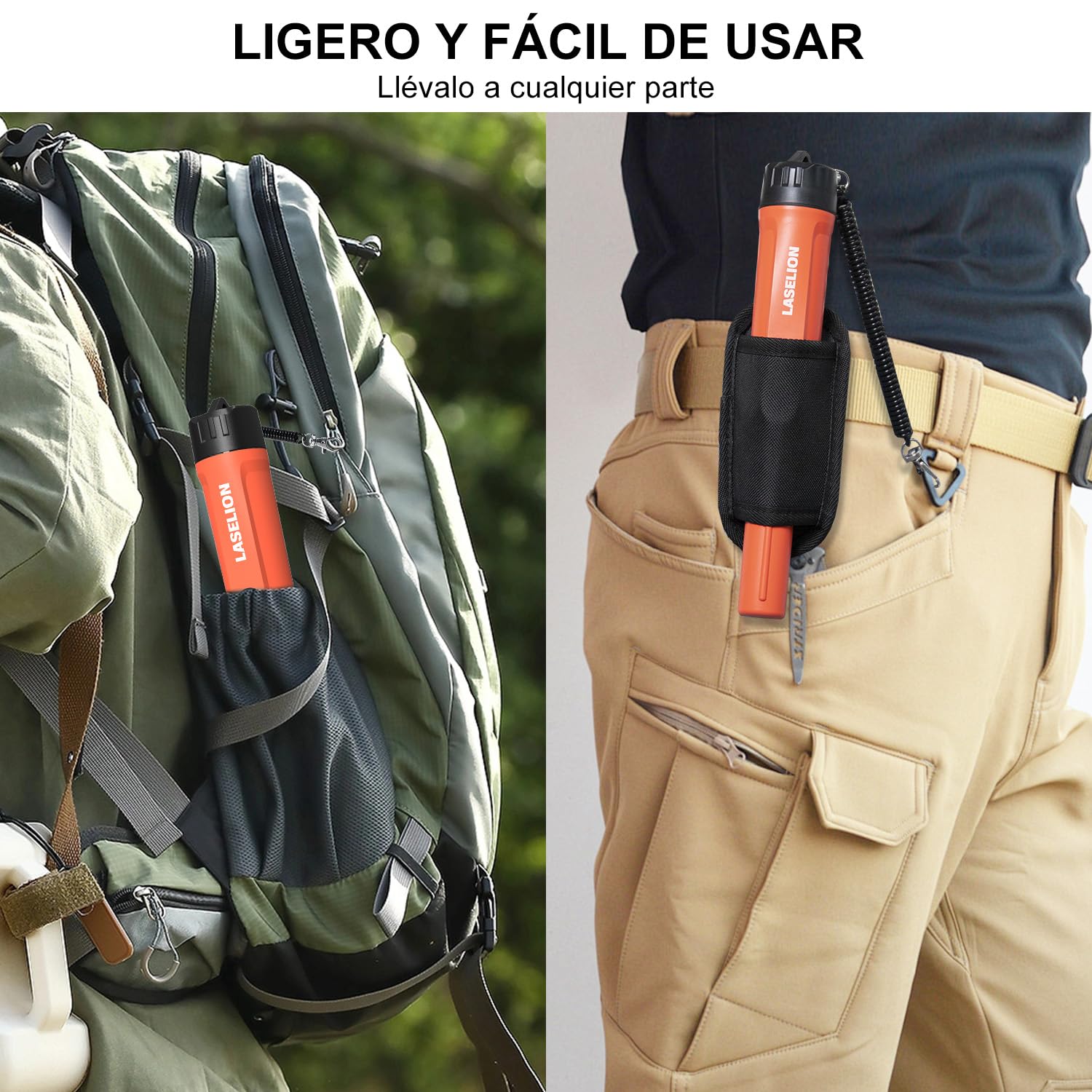 Pinpointer Detector de Metales, LASELION MD01 Portátil IP68 Impermeable, Pinpointer de Mano con Batería de 9V, Riñonera y Cordón, 360°Precisión Exploración