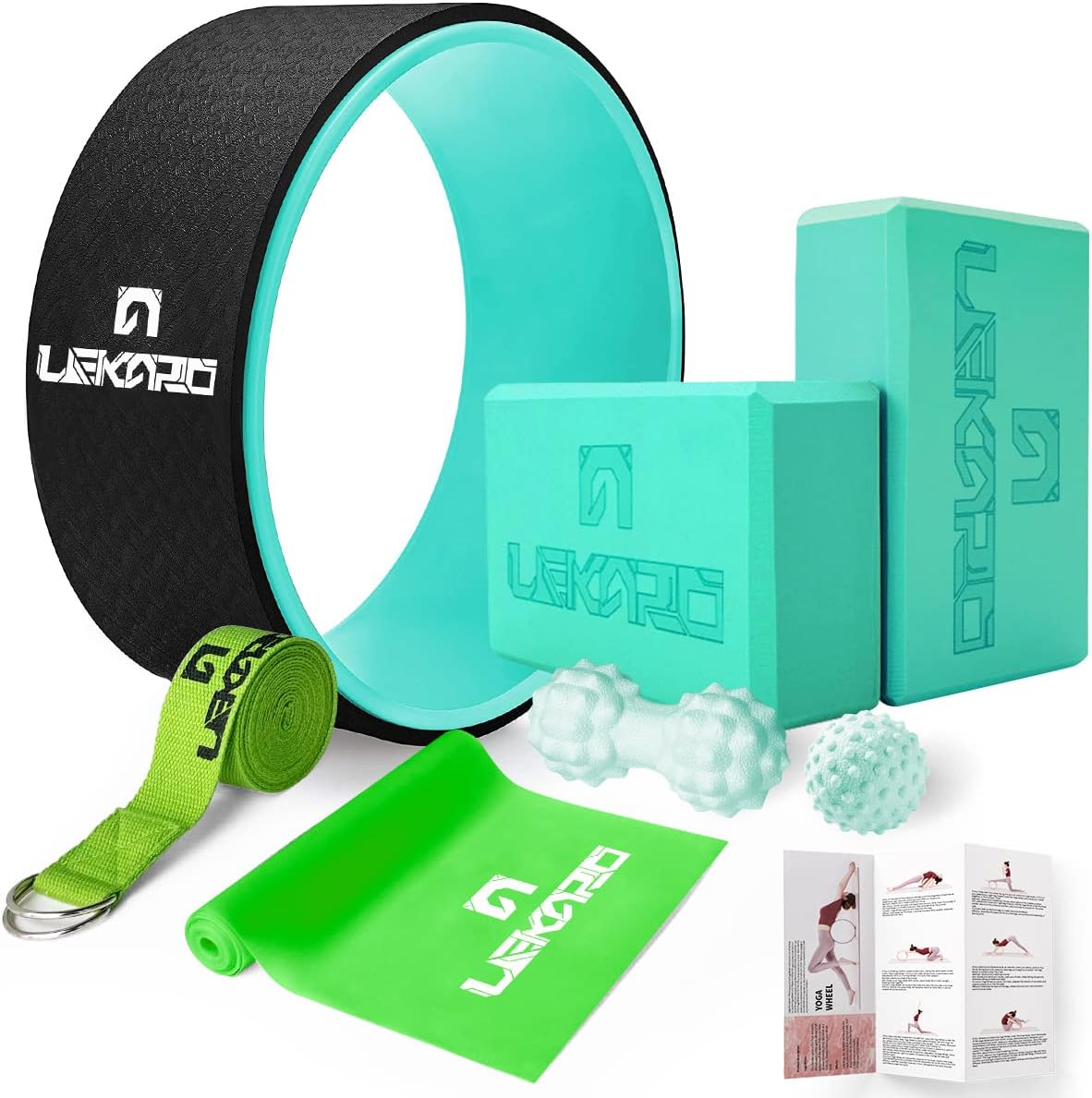 Yoga Wheel Set 9 in 1, Yoga Starter Kit for Beginner, Back Roller for Pain Relief & Deep Tissue Massage, Stretching, Improving Backbends, Size 13”