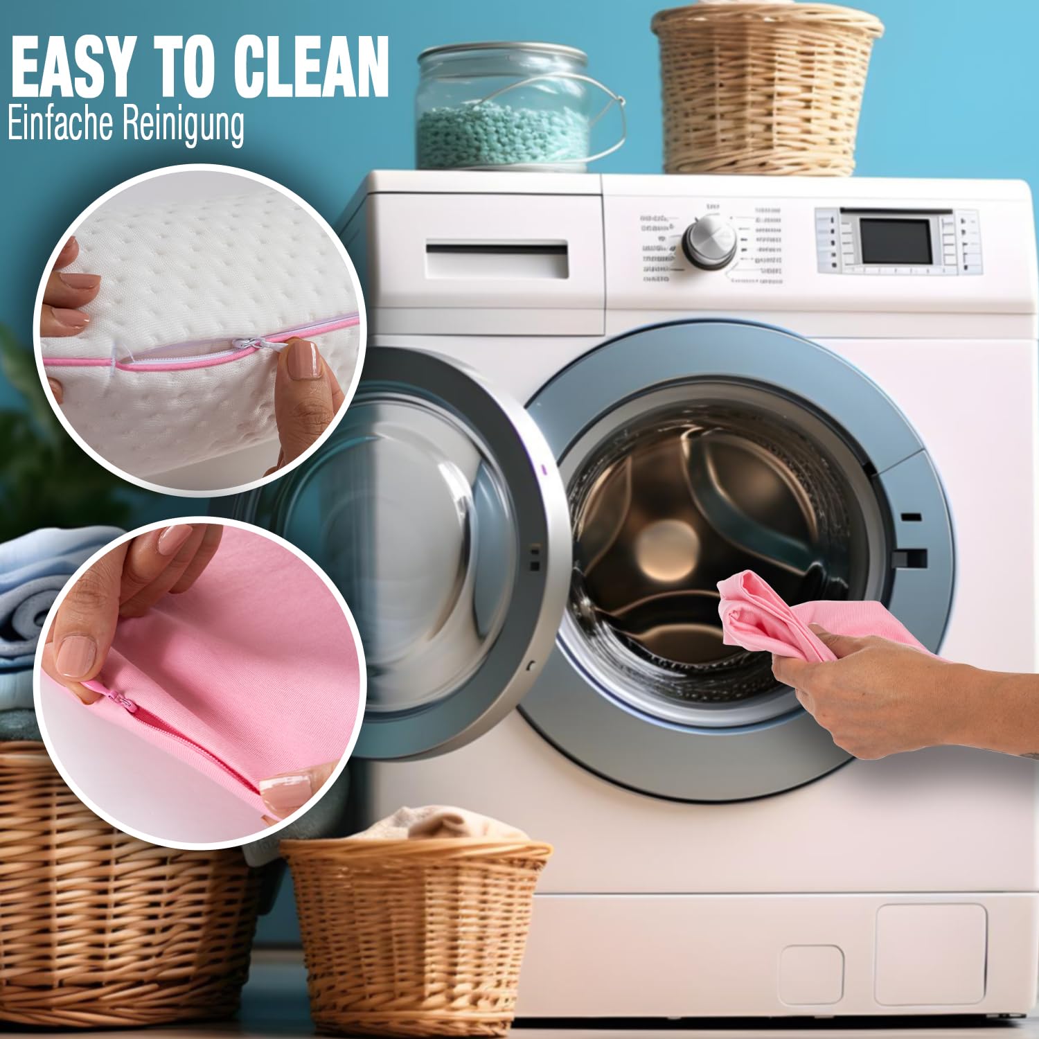 alkamto Cuscino da Viaggio Cuscino da Campeggio – Memory Foam con Federa in Cotone Extra – Borsa Inclusa (40x25x10 cm Rosa)