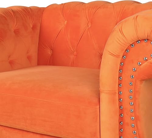 Miniatura 17 de RARZOE Sofá biplaza tradicional Chesterfield, moderno y vintage Chesterfield con botones capitoné de terciopelo con ribete de cabeza de clavo,