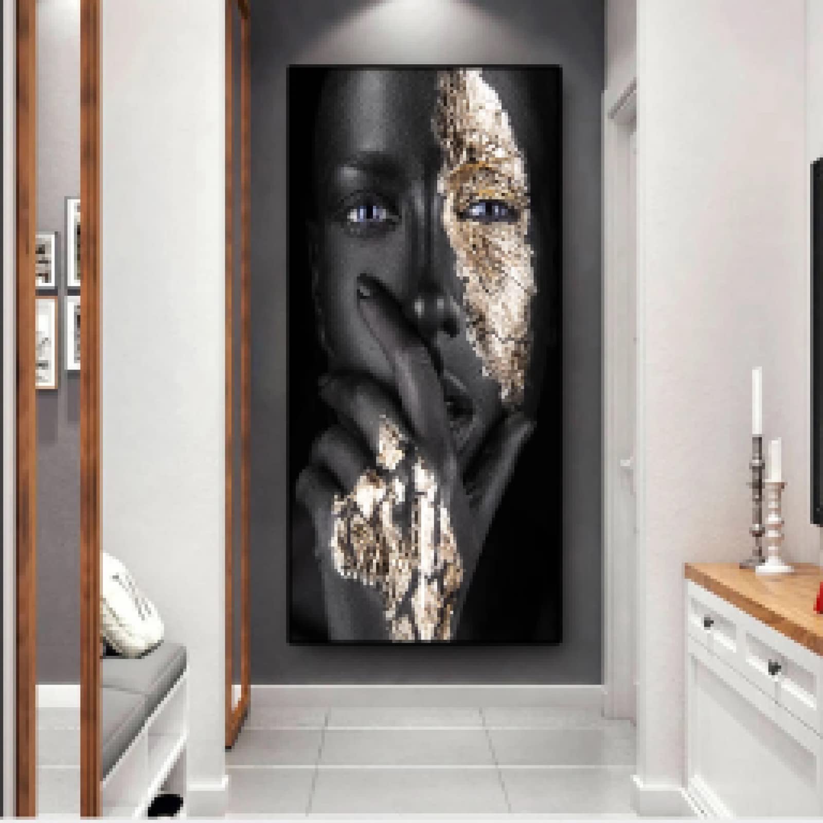 Art Africain Noir et Or Peinture sur Toile 45x130cm Impression Salon - 8