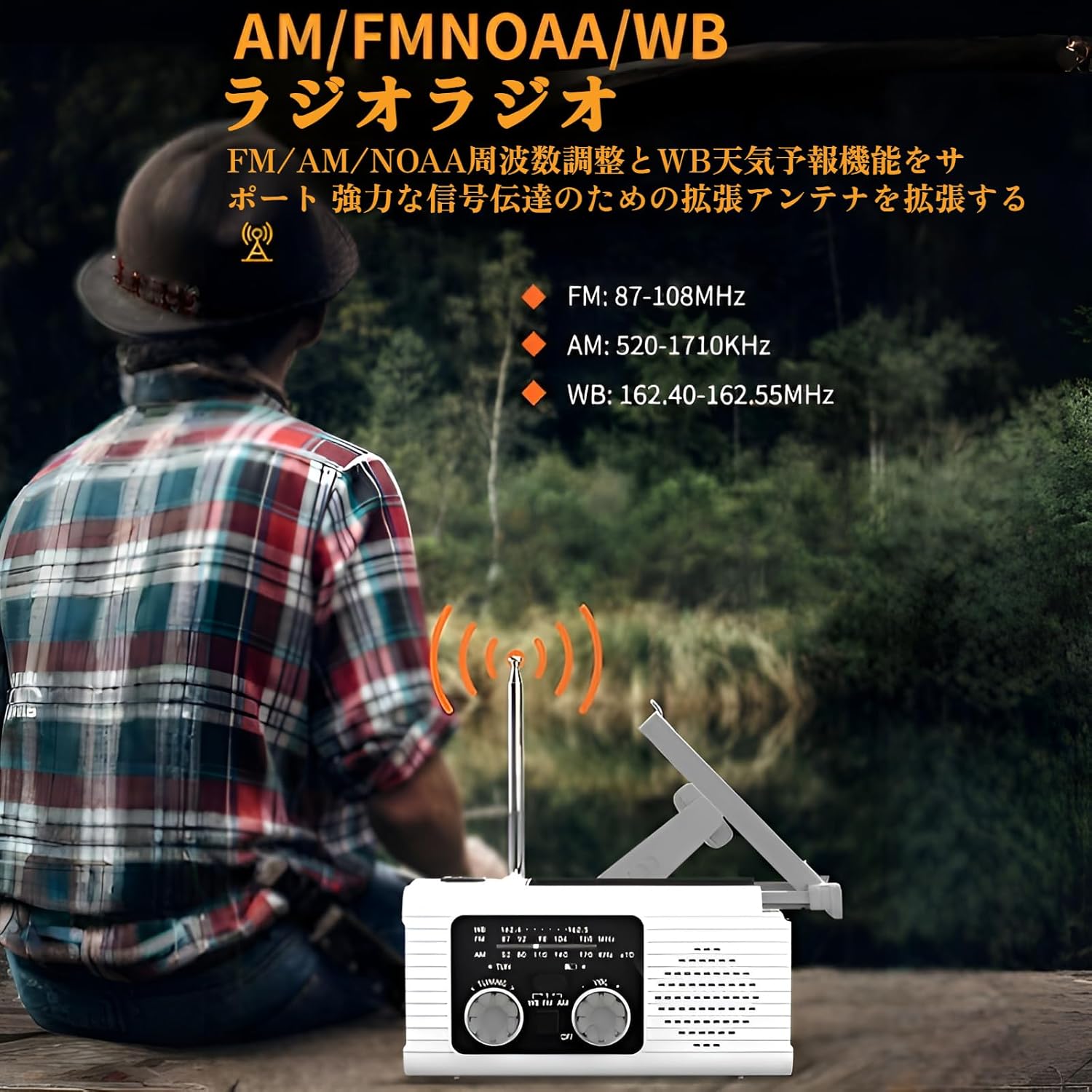 [Luvian]ハンドクランク式 緊急用ラジオ 防災グッズ AM/FM/NOAA受信可能 2000mAh大容量 回転式LEDライト