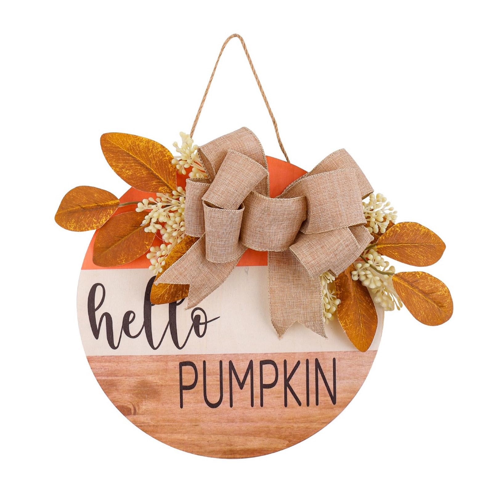 Elnwnnkc Festival Autumn Welcome Wood Sign Festival Fall Welcome Sign Wood Board with Decorative Bowknot Leaves and Berries Autumn Decoration
