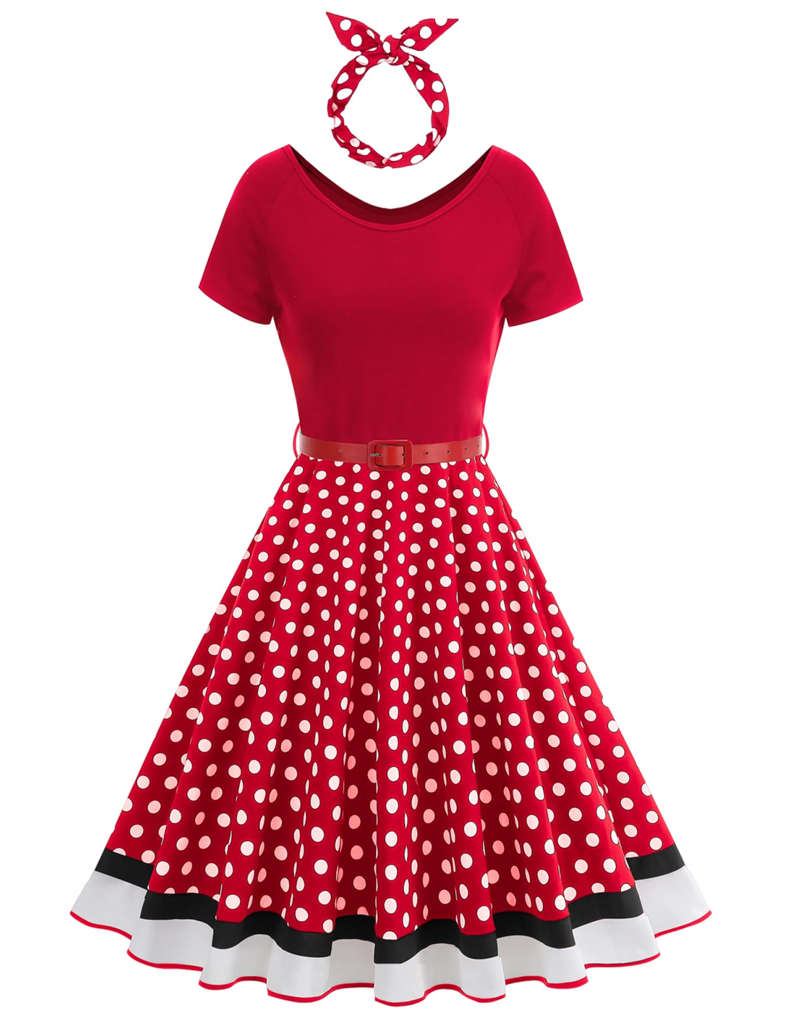 Robe vintage des années 1950 pour femme avec bandeau, manches courtes, à pois, robe rétro années 50, robe de cocktail Audrey Hepburn Rockabilly