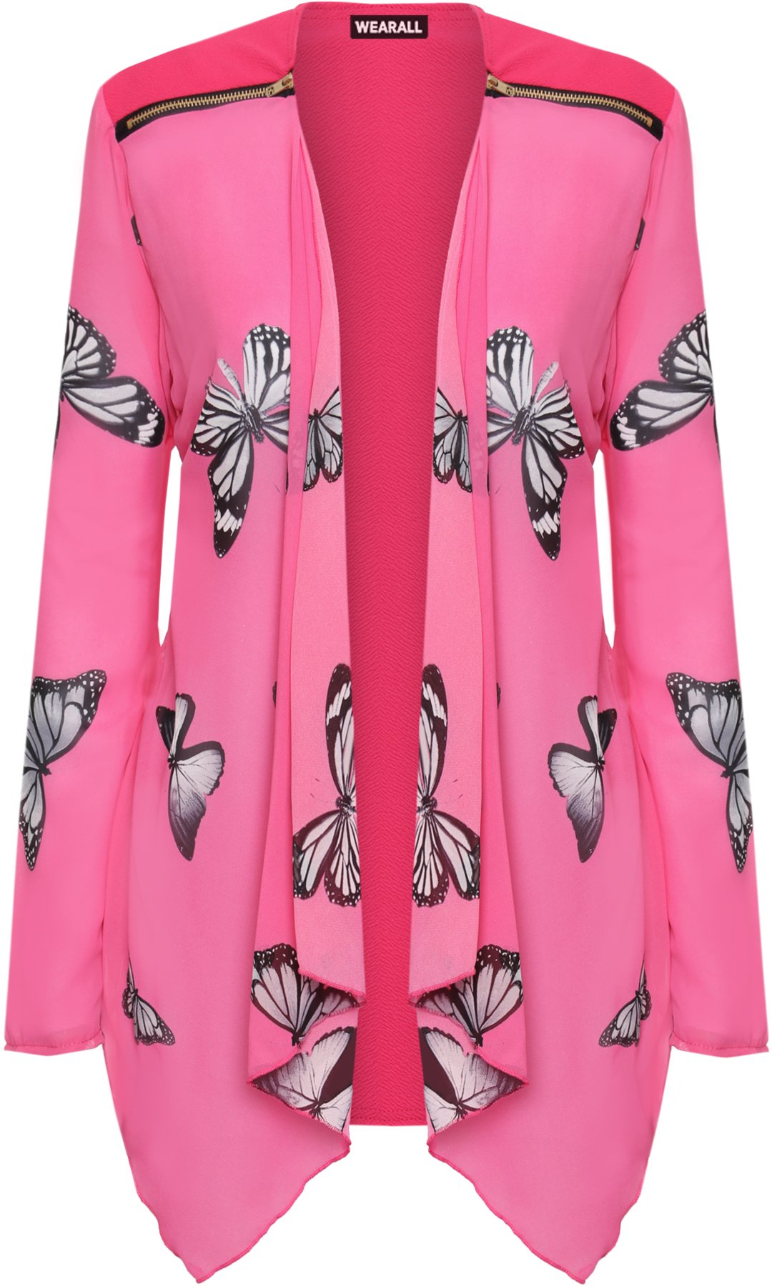 Wearall Women's Cerise Plus Long Sleeve Chiffon Butterfly Print Sheer Cardigan Top - 18