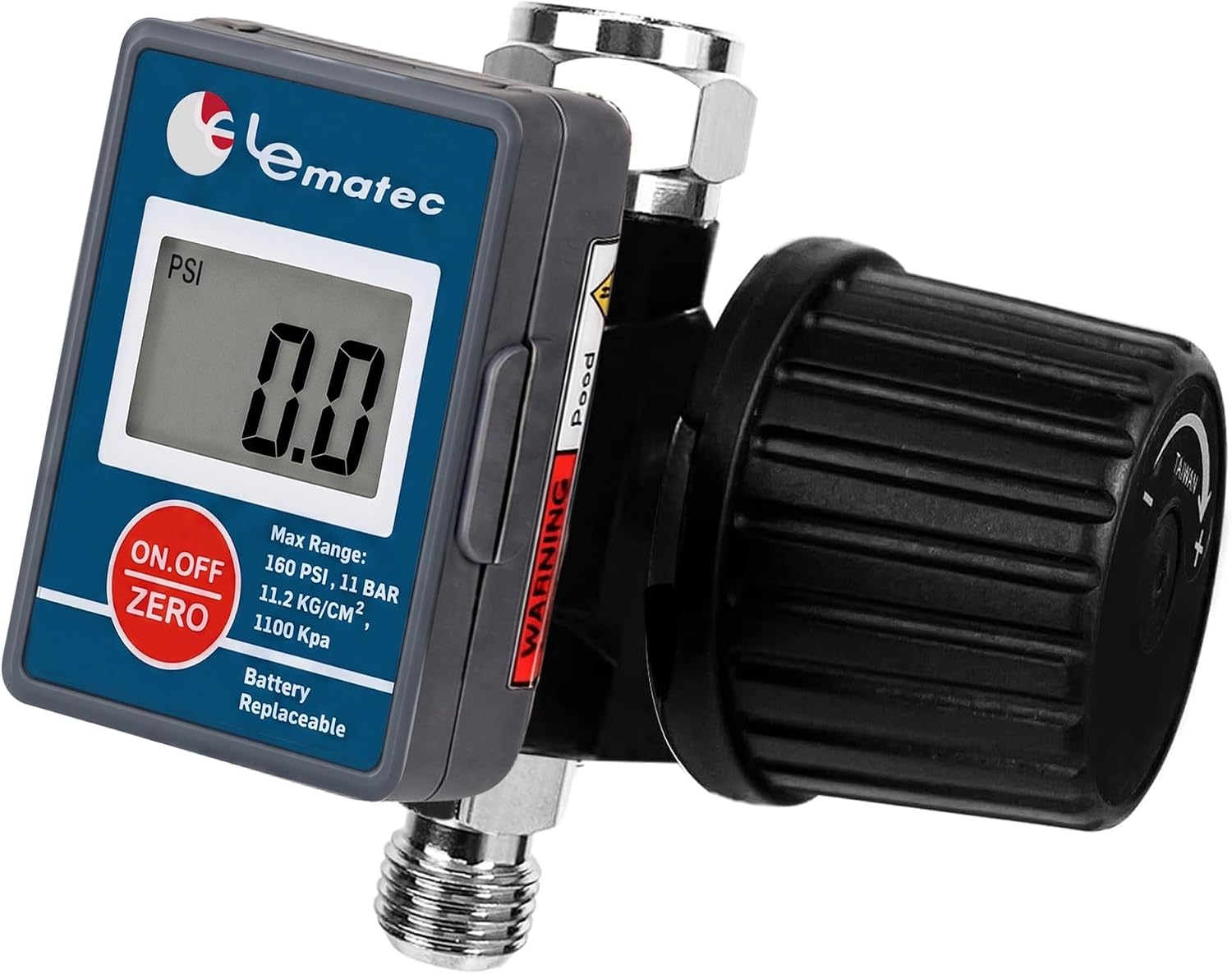 LE LEMATEC Digital Air Regulator & Gauge for Spray Paint Gun, HVLP, 160 PSI | Diaphragm valve, 1/4in NPT, auto shut-off, airbrush, sandblaster, powder coat