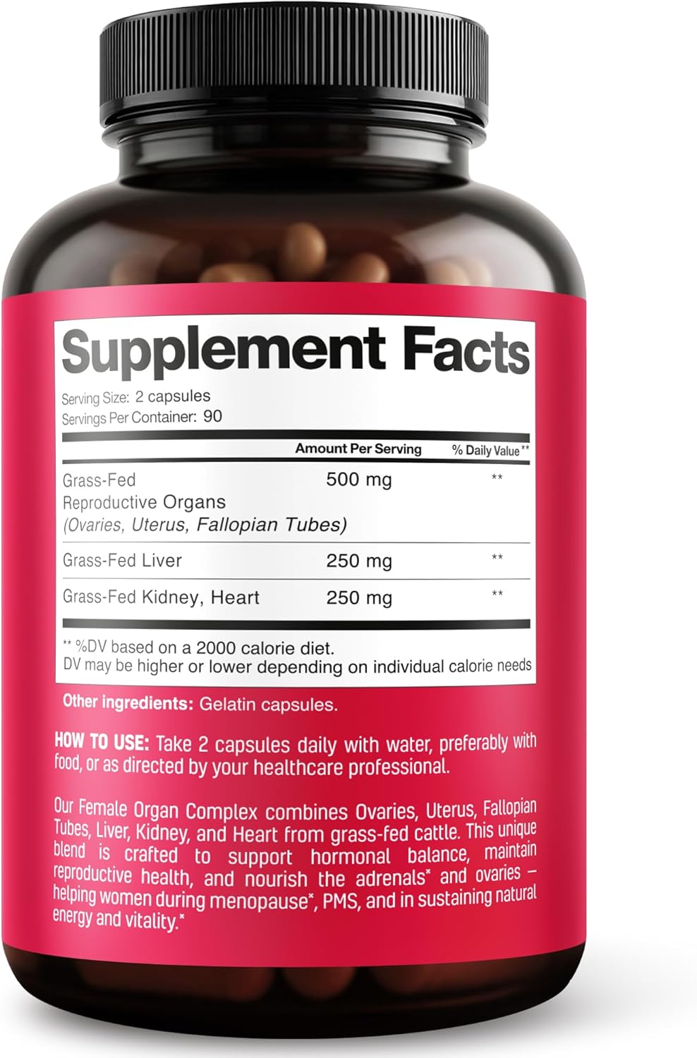 Beef Organ Supplement for Women 6 in 1 Complex Hormone Balance & Energy - 100% Grass Fed & Pasture Raised - Beef Liver, Kidney, Heart, Spleen, Pancreas and More - 180 Capsules - Image 8