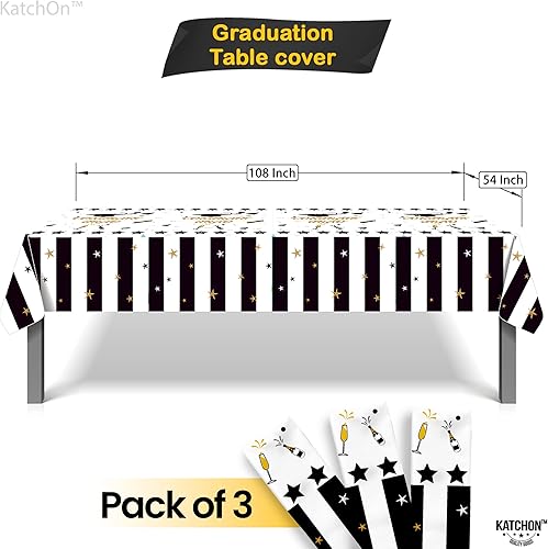 Miniatura 4 de KatchOn, Mantel de graduación en blanco y negro, 108 x 54 pulgadas, paquete de 3, mantel de graduación de felicitaciones, decoraciones de graduación