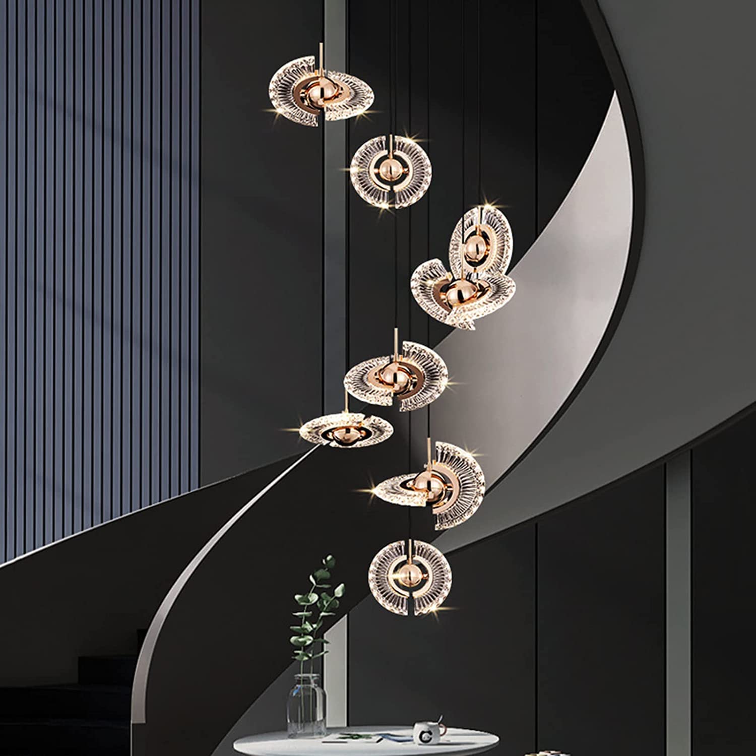 LYMSXAZOU Crystal Chandelier Lighting, Luxury Modern Led for Living Room Long Staircase Ring Light Fixture Large Home Decor Cristal Indoor Lighting Made in China