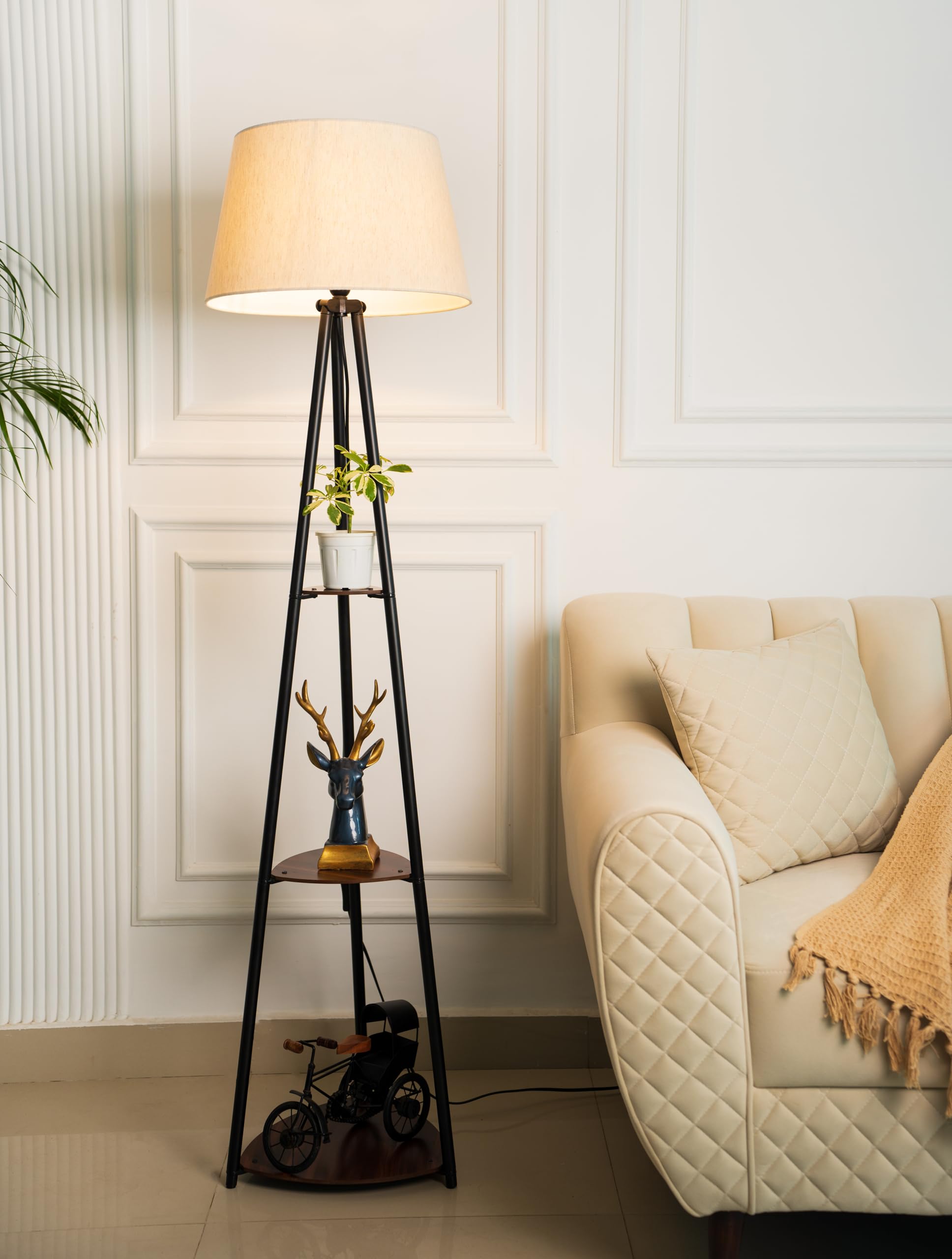 Divine Trends Brass Floor Lamp - 3 Shelves, 5 Feet Tall -11