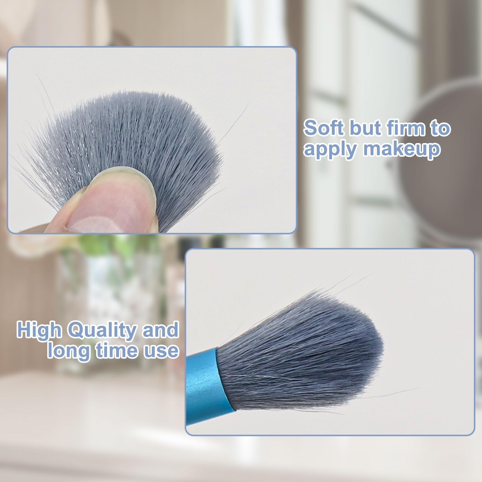 Set di 15 pennelli da trucco formato da viaggio, mini pennelli da trucco per il viso, per bomboniere, matrimoni, addio al nubilato, regalo per damigelle d'onore, addio al nubilato (azzurro)