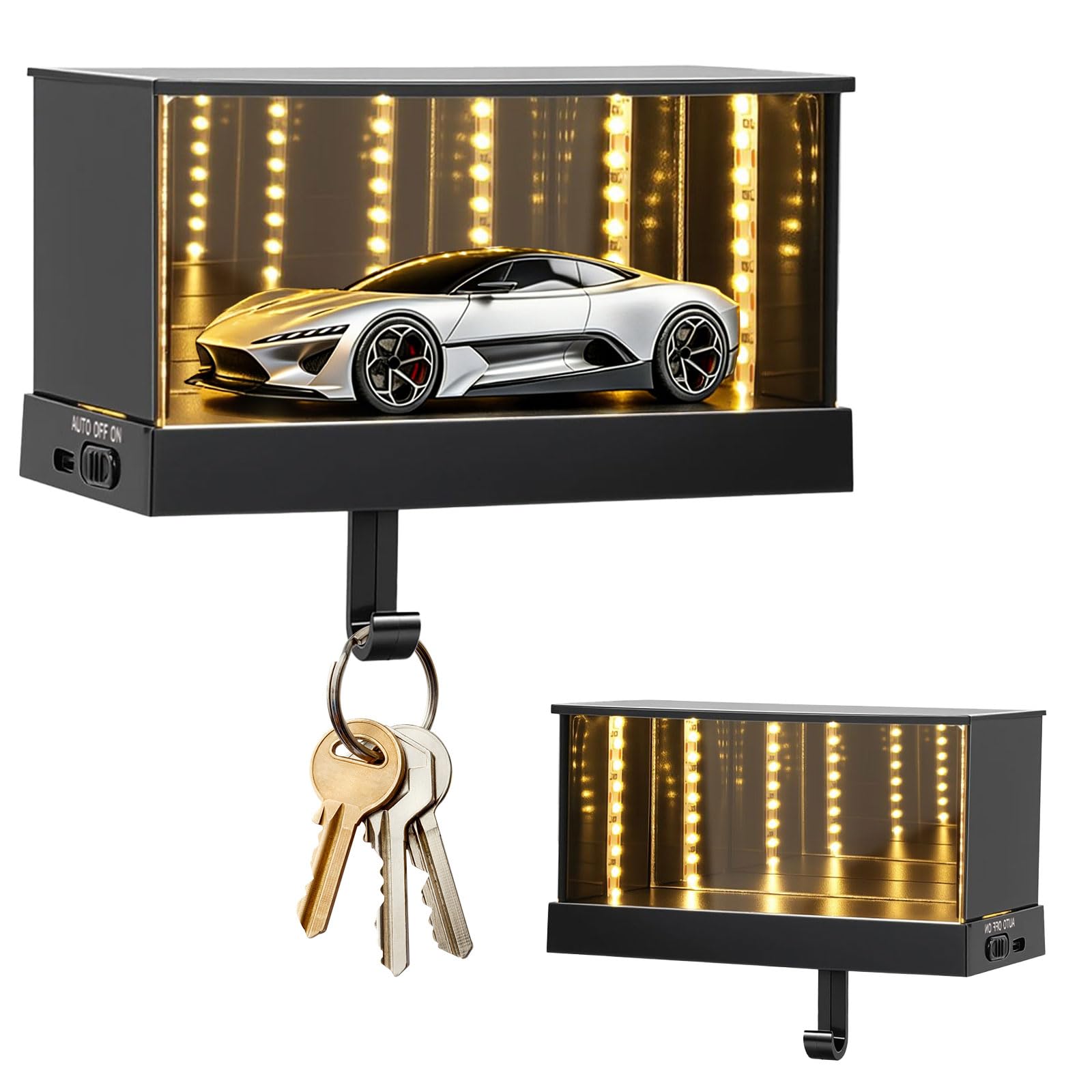 Porte-clés magnétique rechargeable avec mini voiture LED et portes ouvrantes