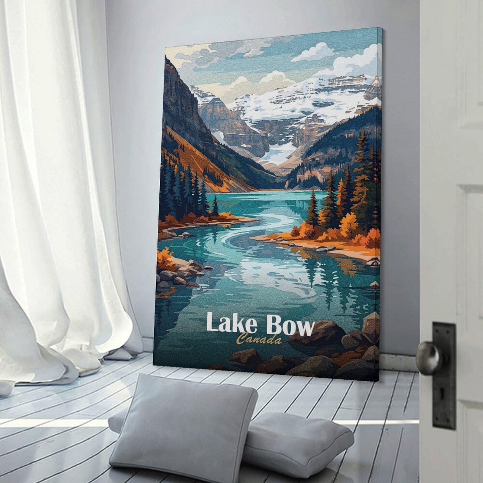 Junmoney Wall Art Print Lake Bow Canada Landscape Art, 24x36inch(60x90cm), for Hallway, Bedroom Or Modern Interiors, Thoughtful Wall Decor for Art Lovers