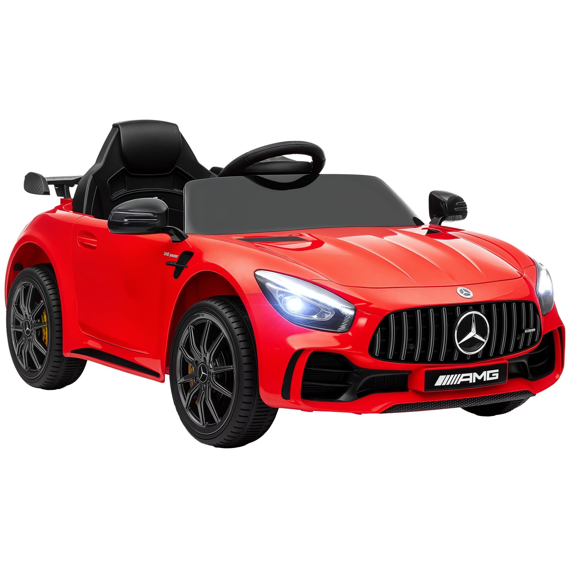 AIYAPLAY Voiture électrique Enfants sous Licence Mercedes-​Benz AMG GTR, 12V, télécommande 2,​4G, Max. 5 km/​h, véhicule électrique Enfant, phares, klaxon et MP3, Rouge