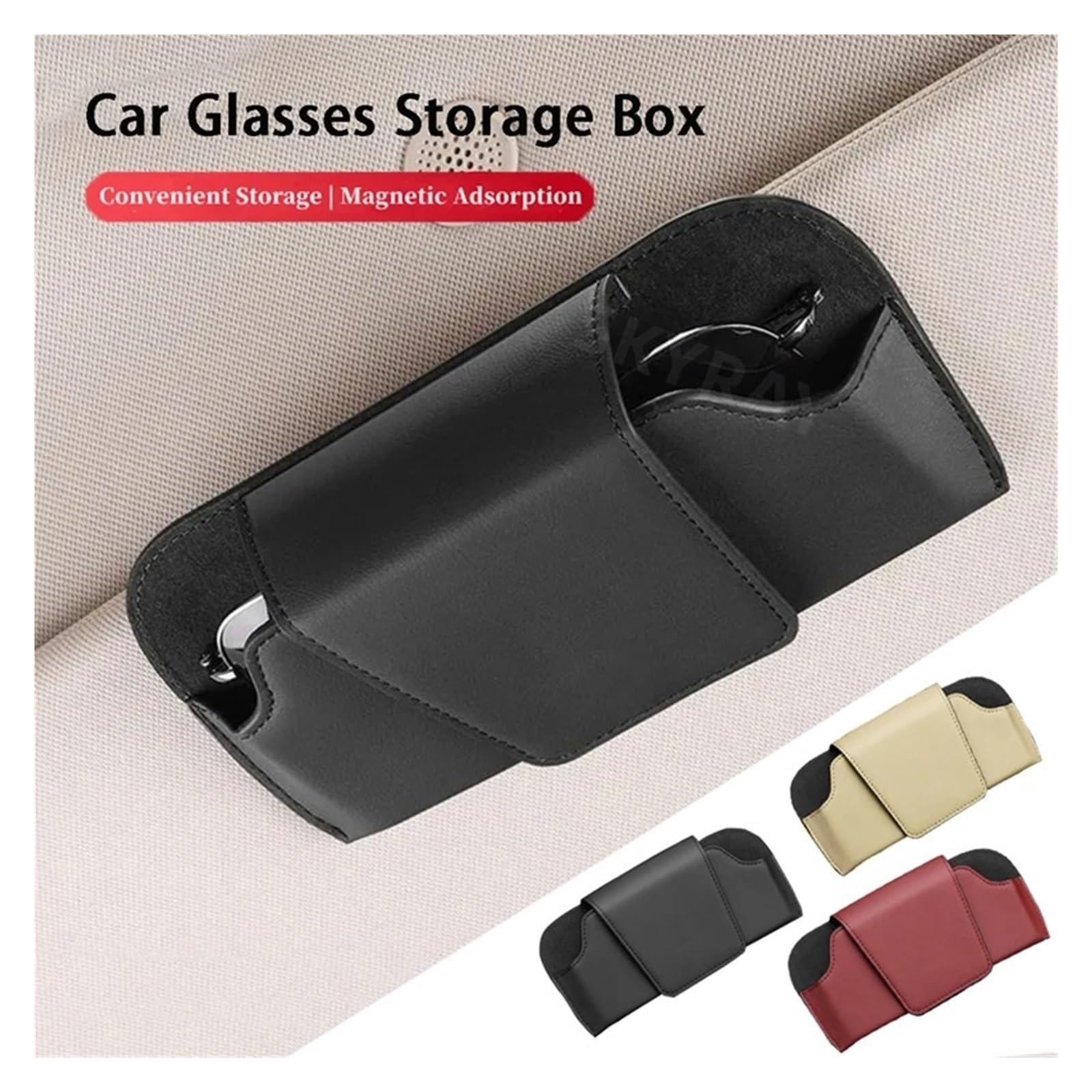 Auto Sonnenbrillenhalter Auto Brillenetui Sonnenblende Lederhalter Sonnenbrille Clip Karte Ticket Brillen Aufbewahrungsbox Zubehör(Beige)