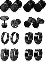 8 pares de brincos masculinos pretos de aço inoxidável preto para homens